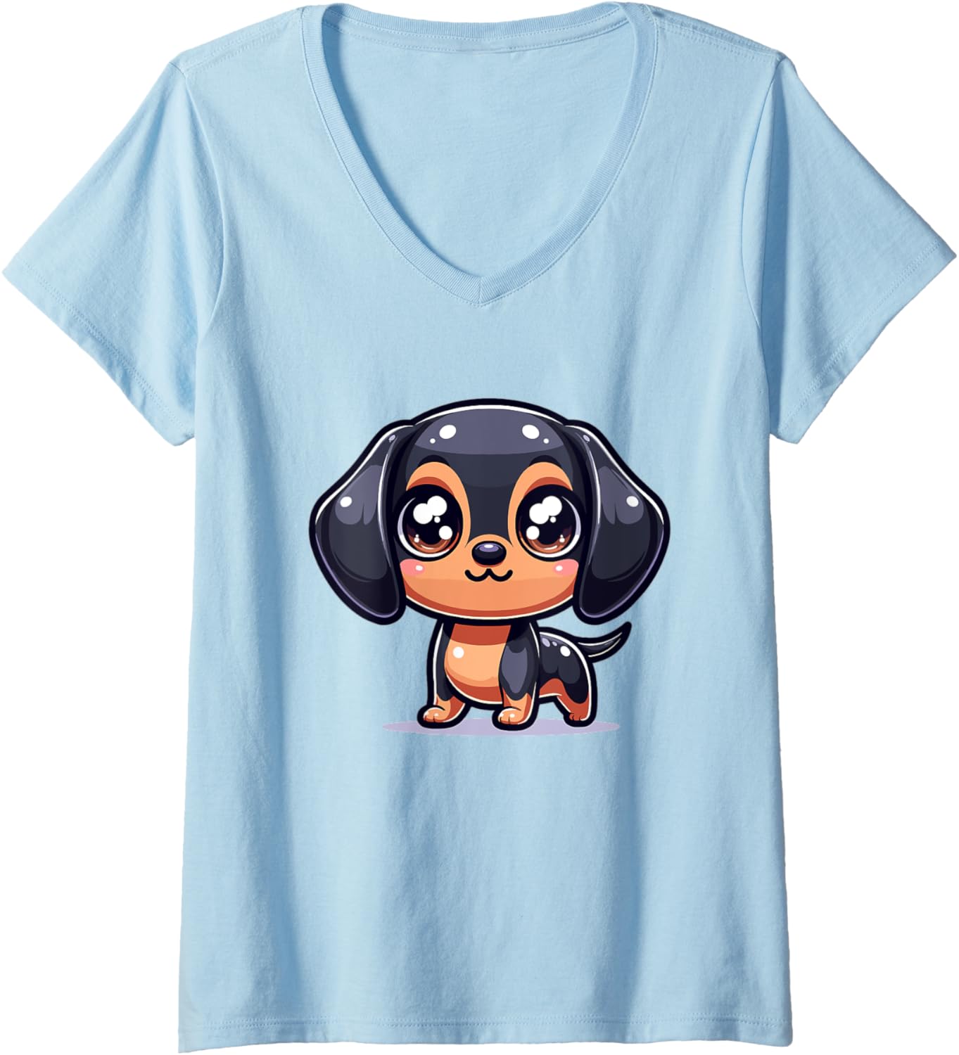 Womens Adorable Cute Japanese Kawaii Chibi Dachshund V-Neck