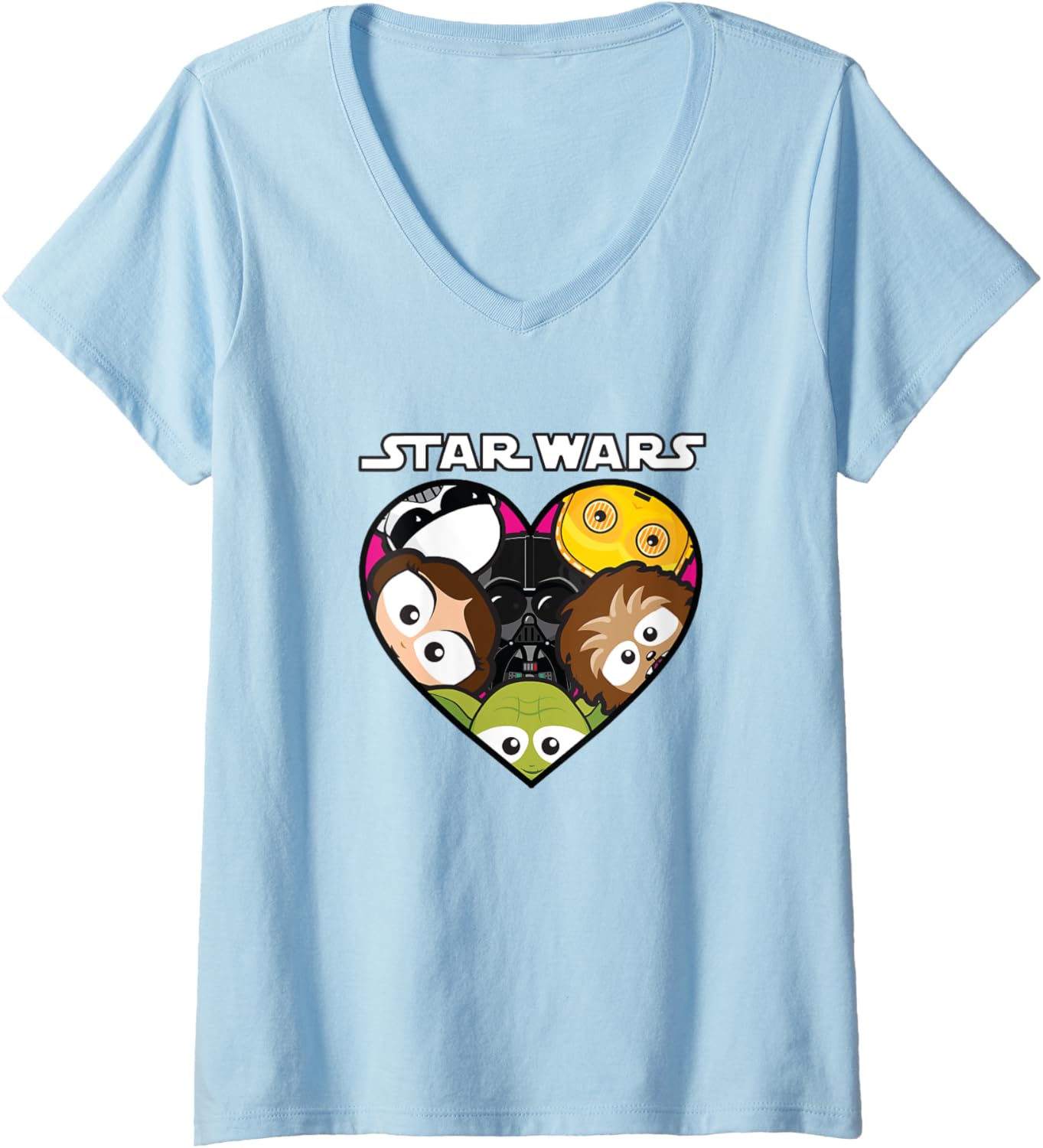Star Wars Classic Chibi Characters Heart Shaped Frame V-Neck