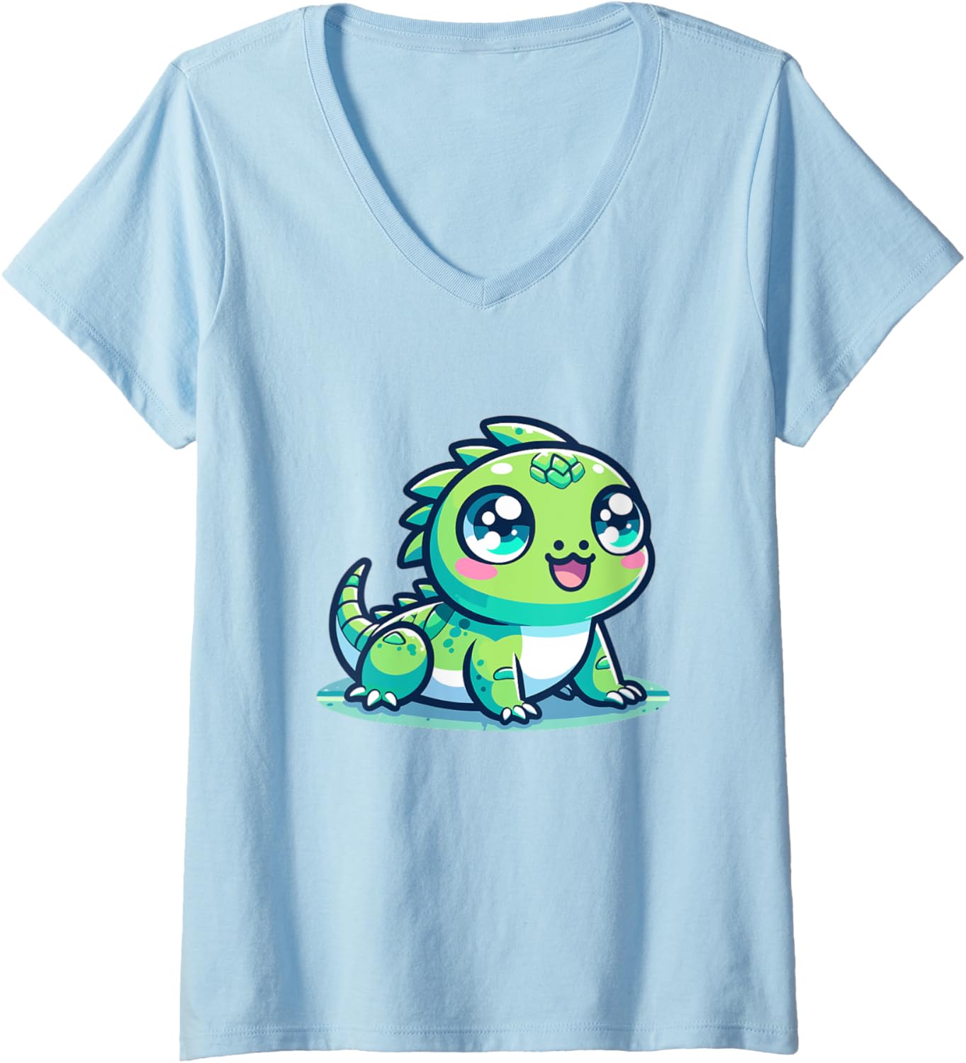 Womens Adorable Cute Japanese Kawaii Chibi Iguana V-Neck