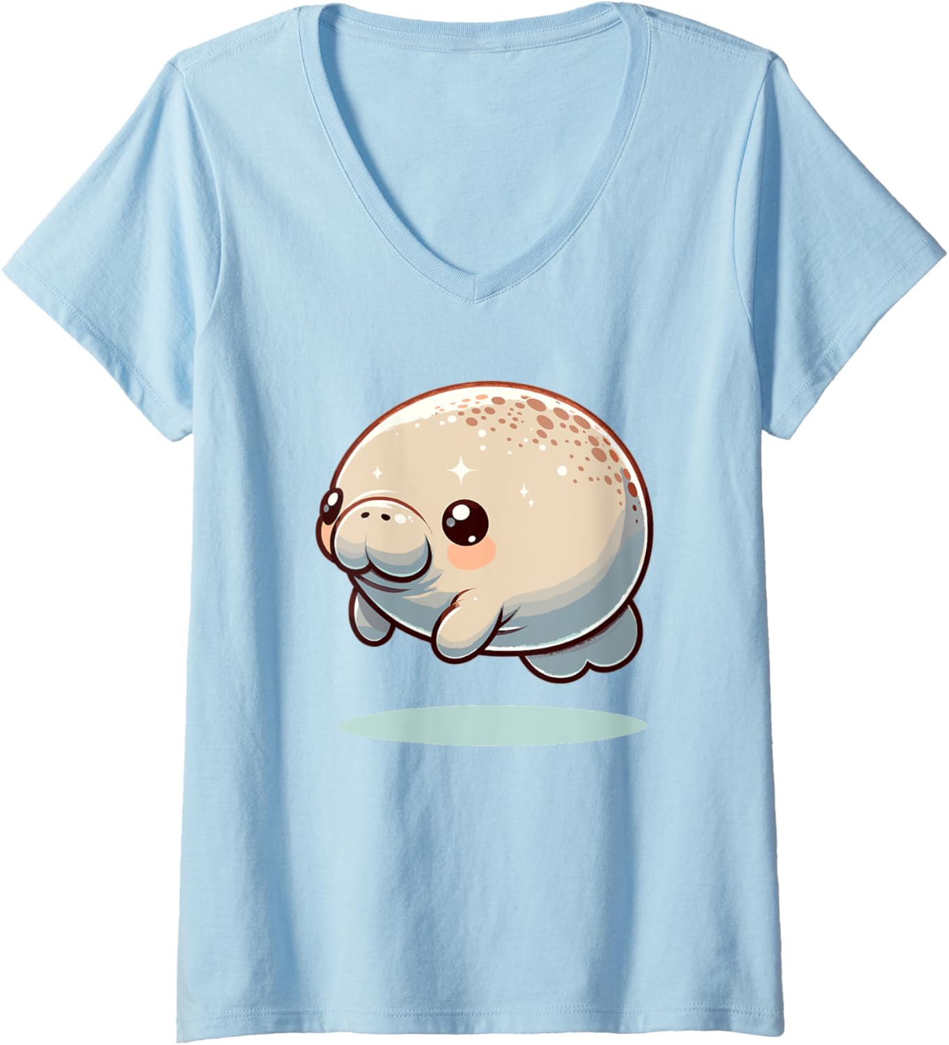 Womens Adorable Cute Japanese Kawaii Chibi Manatee V-Neck