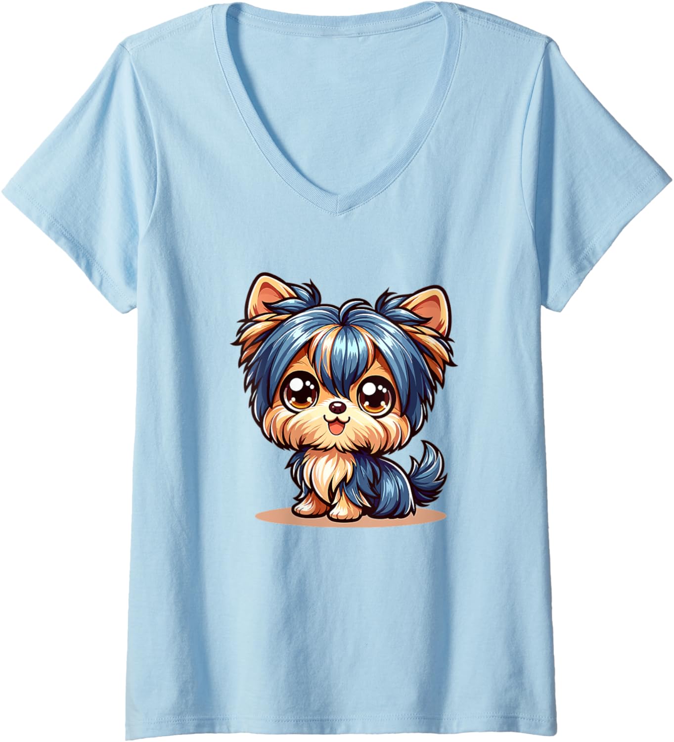Womens Adorable Cute Japanese Kawaii Chibi Yorkshire Terrier V-Neck