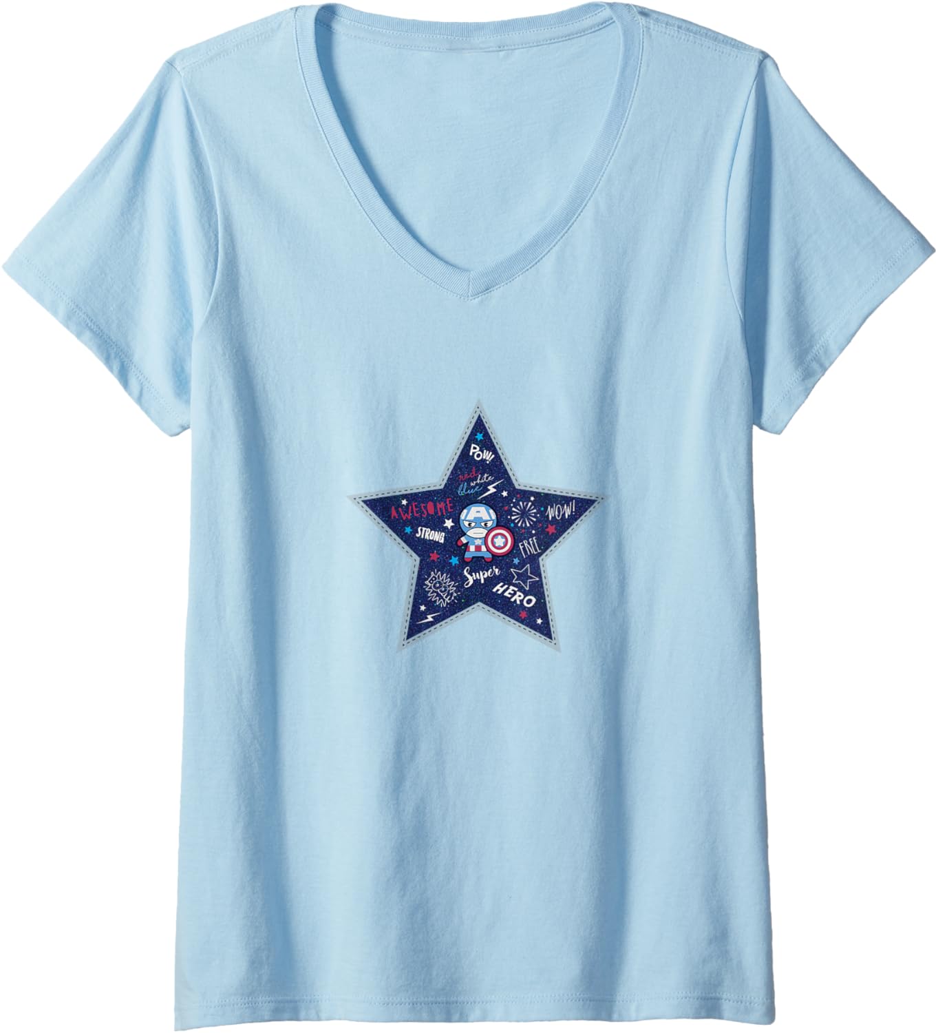 Marvel Kawaii Chibi Captain America Vintage Star Logo V-Neck