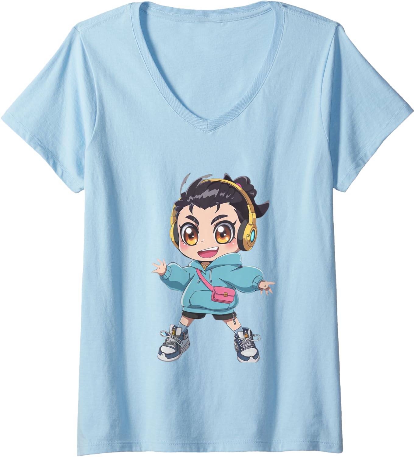 Womens Vibrant chibi art, Colorful anime , Futuristic chibi styl V-Neck