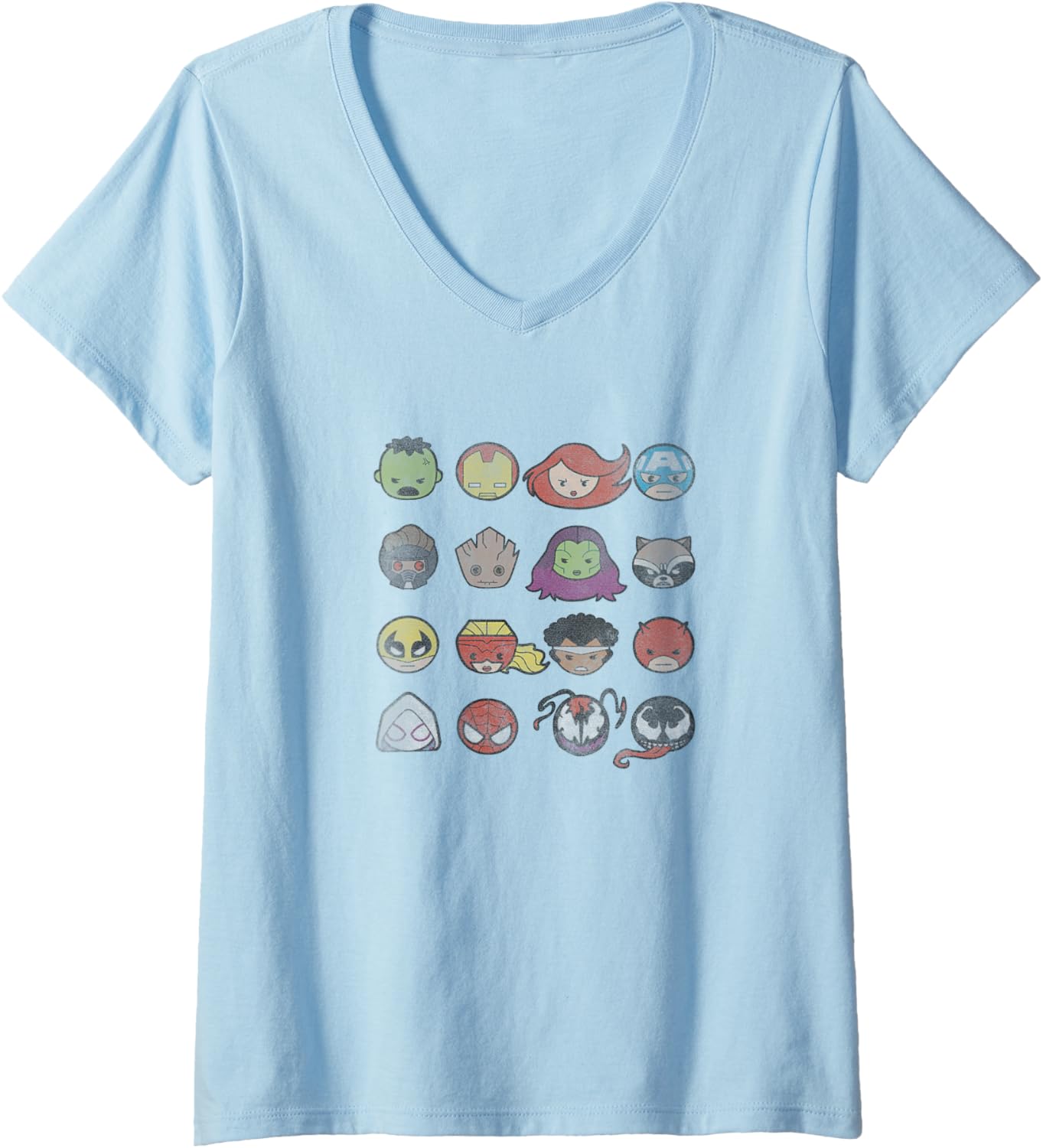 Marvel Kawaii Chibi Iconic Character Faces Collage Vintage V-Neck