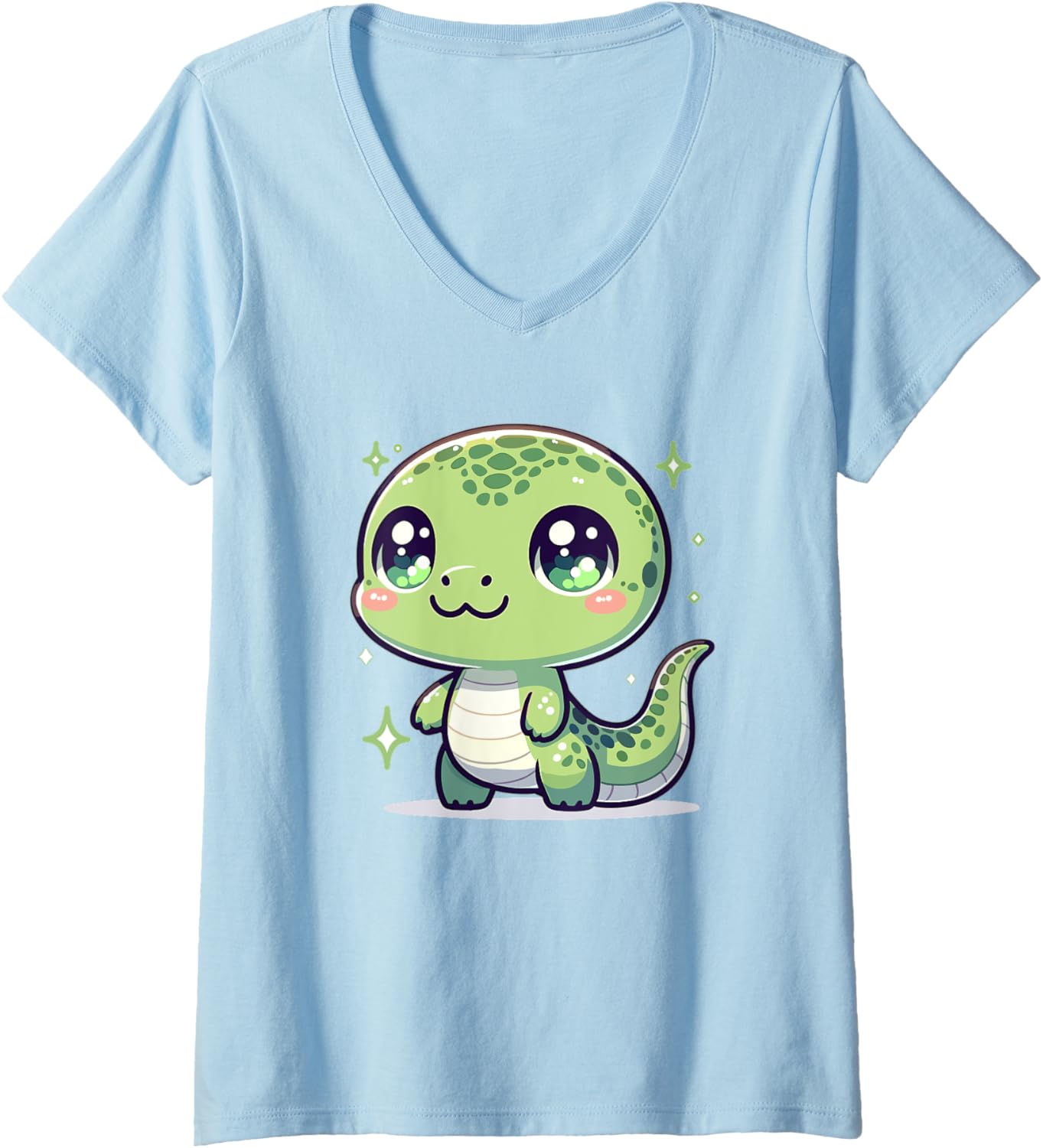 Womens Adorable Cute Japanese Kawaii Chibi Komodo Dragon V-Neck