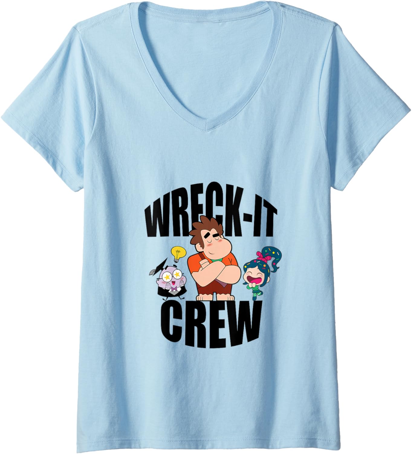 Womens Disney Wreck-It Ralph Wreck-It Crew Chibi Group Shot V-Neck
