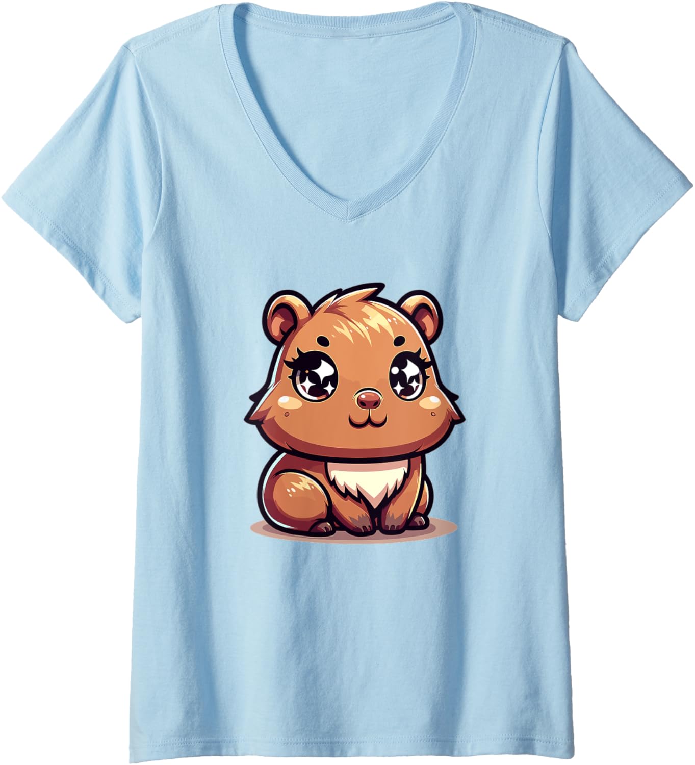 Womens Adorable Cute Japanese Kawaii Chibi Capybara V-Neck
