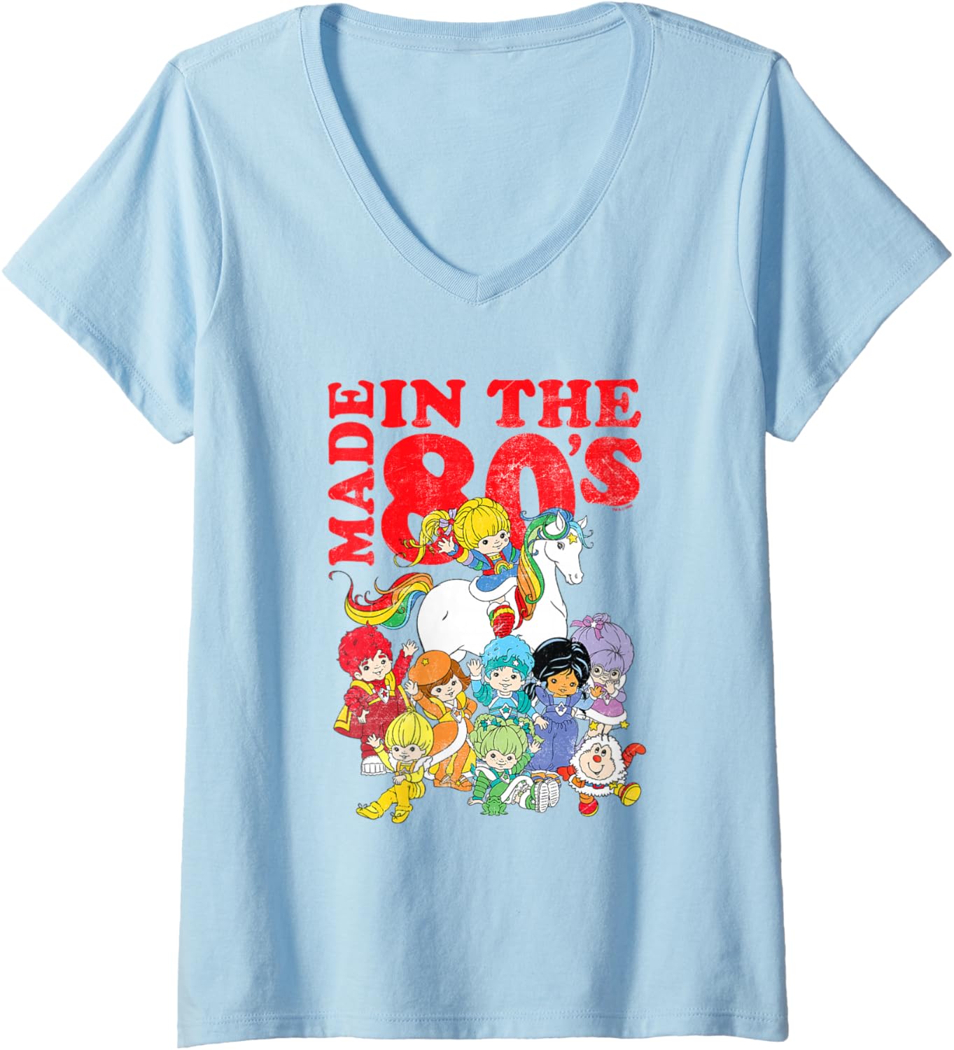 Womens Rainbow Brite Made In The 80's Distressed Group Shot V-Neck