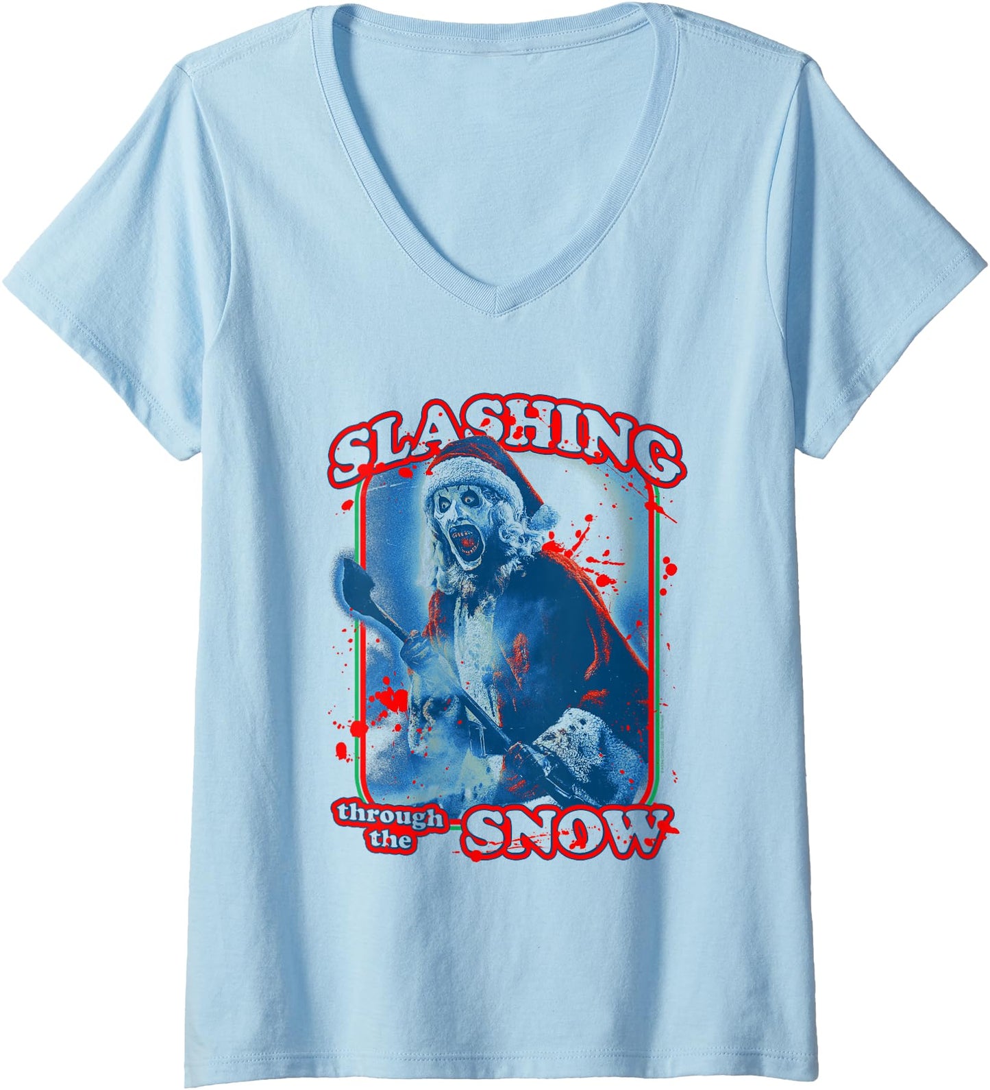 Womens Terrifier Slashing Through The Snow Christmas Horror Movie V-Neck