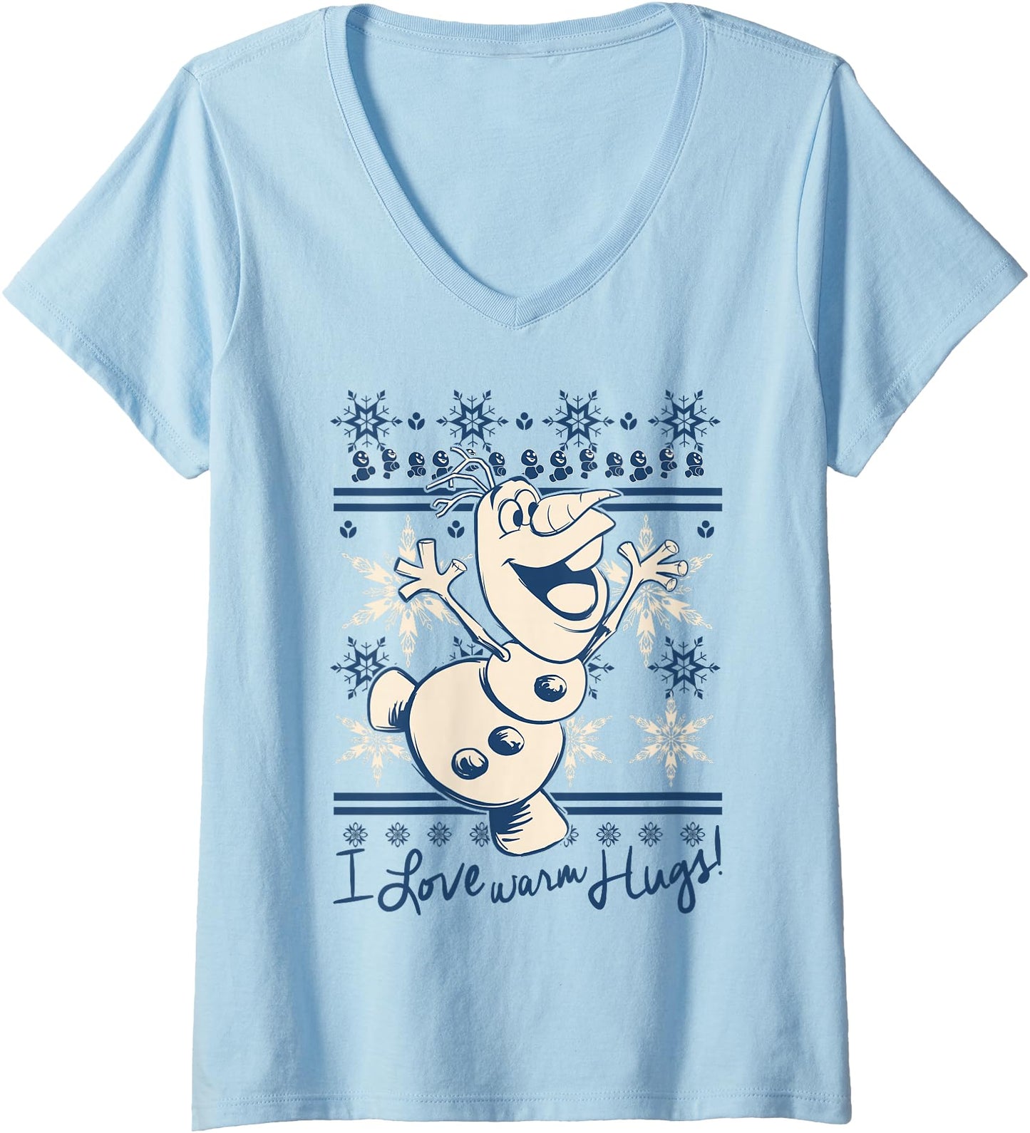 Womens Disney Frozen Olaf I Love Warm Hugs V-Neck T-Shirt Small