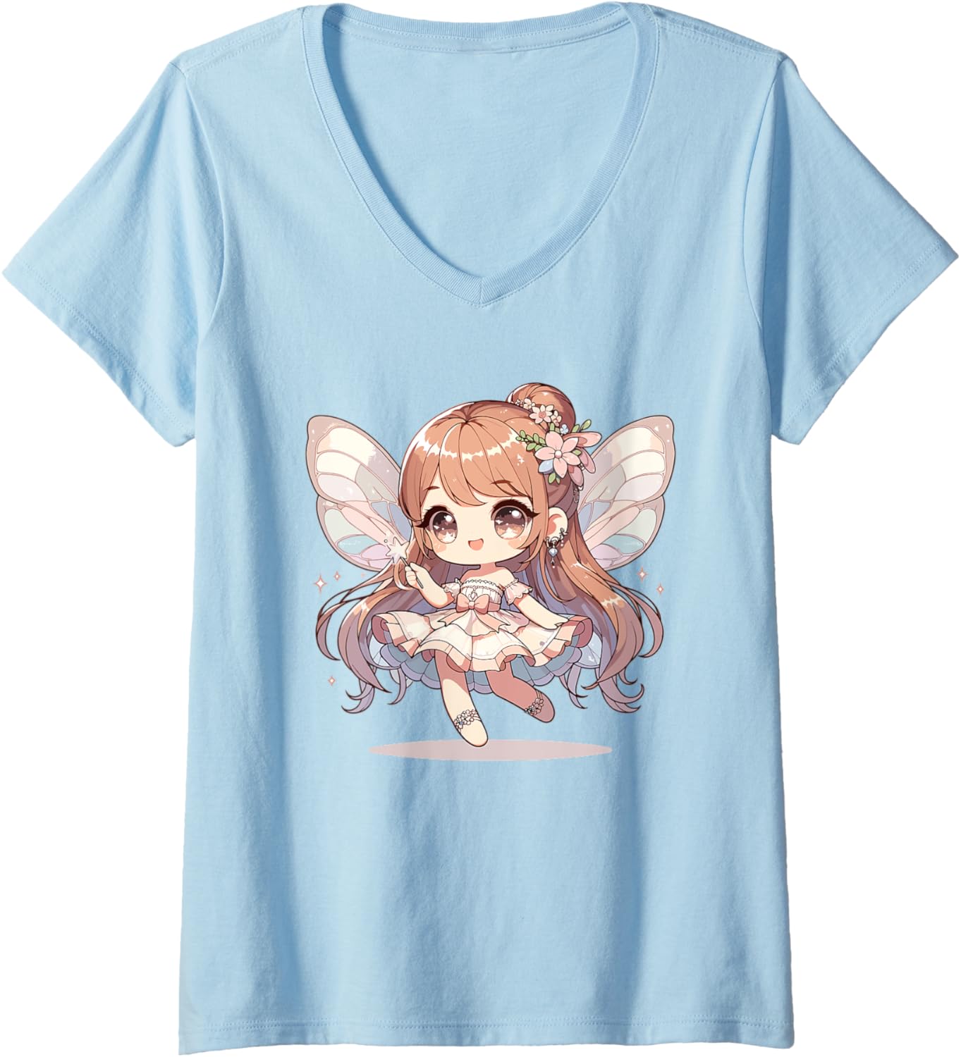 Womens Adorable Cute Japanese Kawaii Chibi Fairy V-Neck