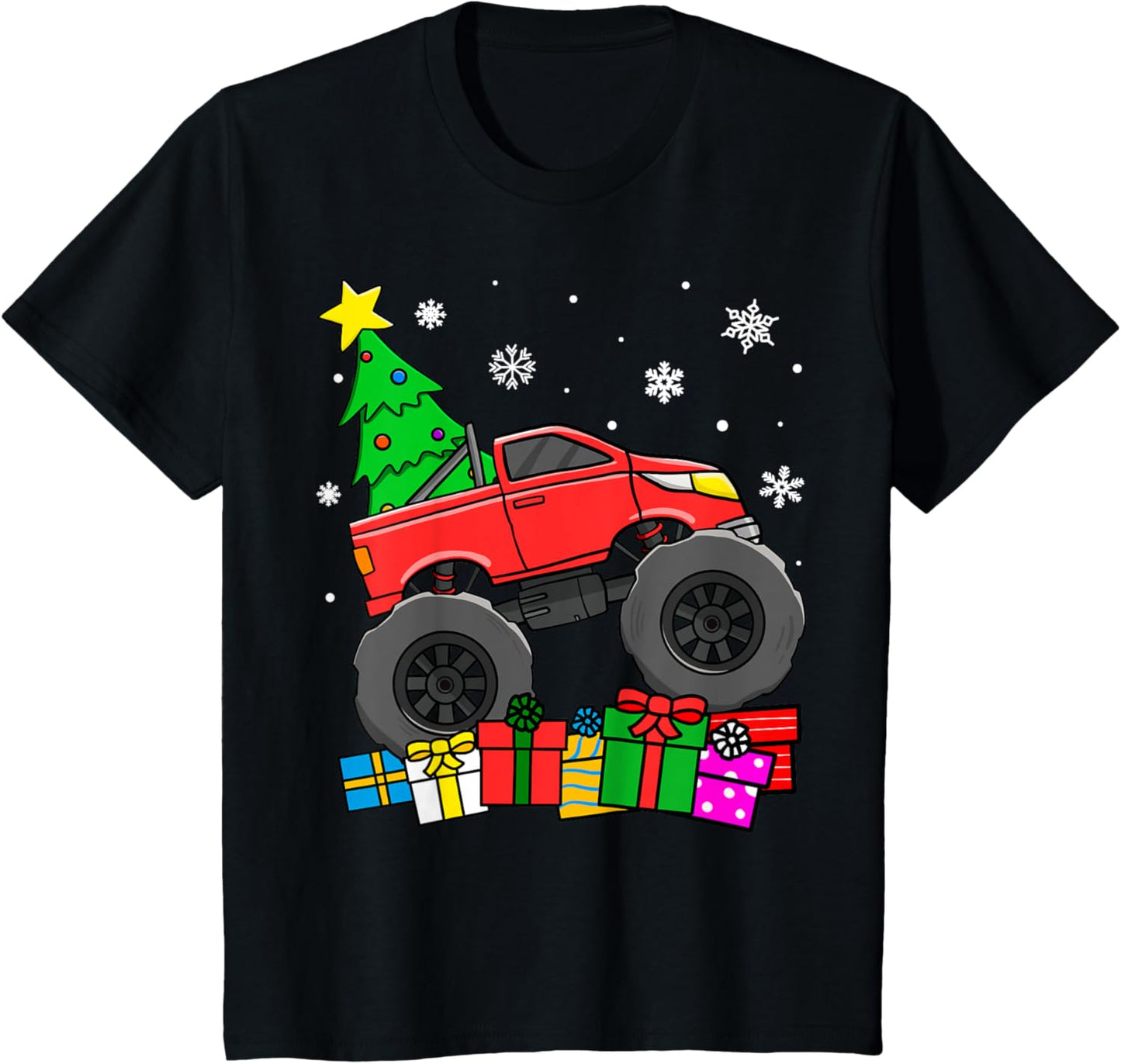 Kids Boys Monster Truck Christmas Tree Snowflakes Toddler