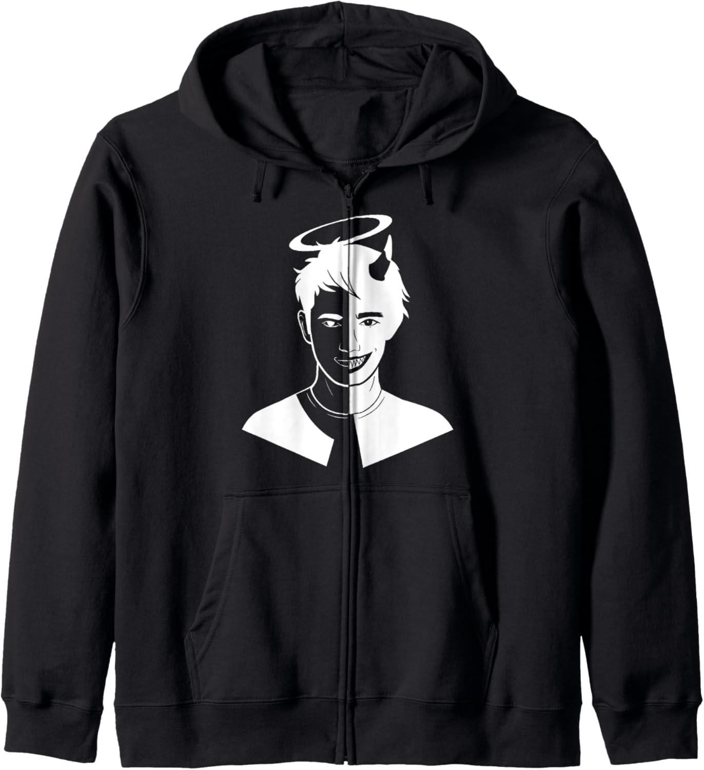 Bad Good Devil Angel Face for Mens Anime Zip Hoodie
