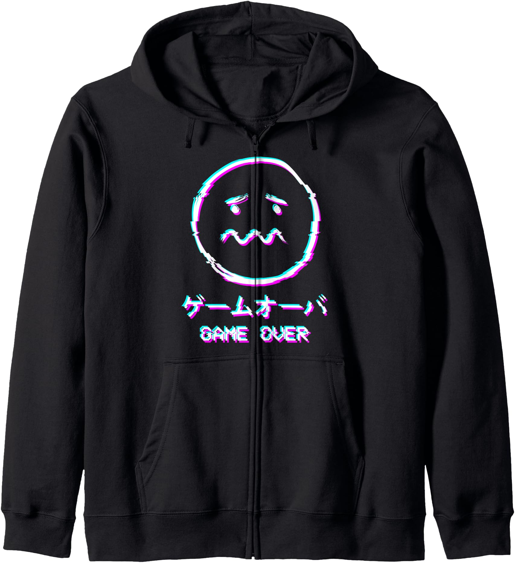 Vaporwave Aesthetic Sad Face Harajuku Japanese Game Over Zip Hoodie