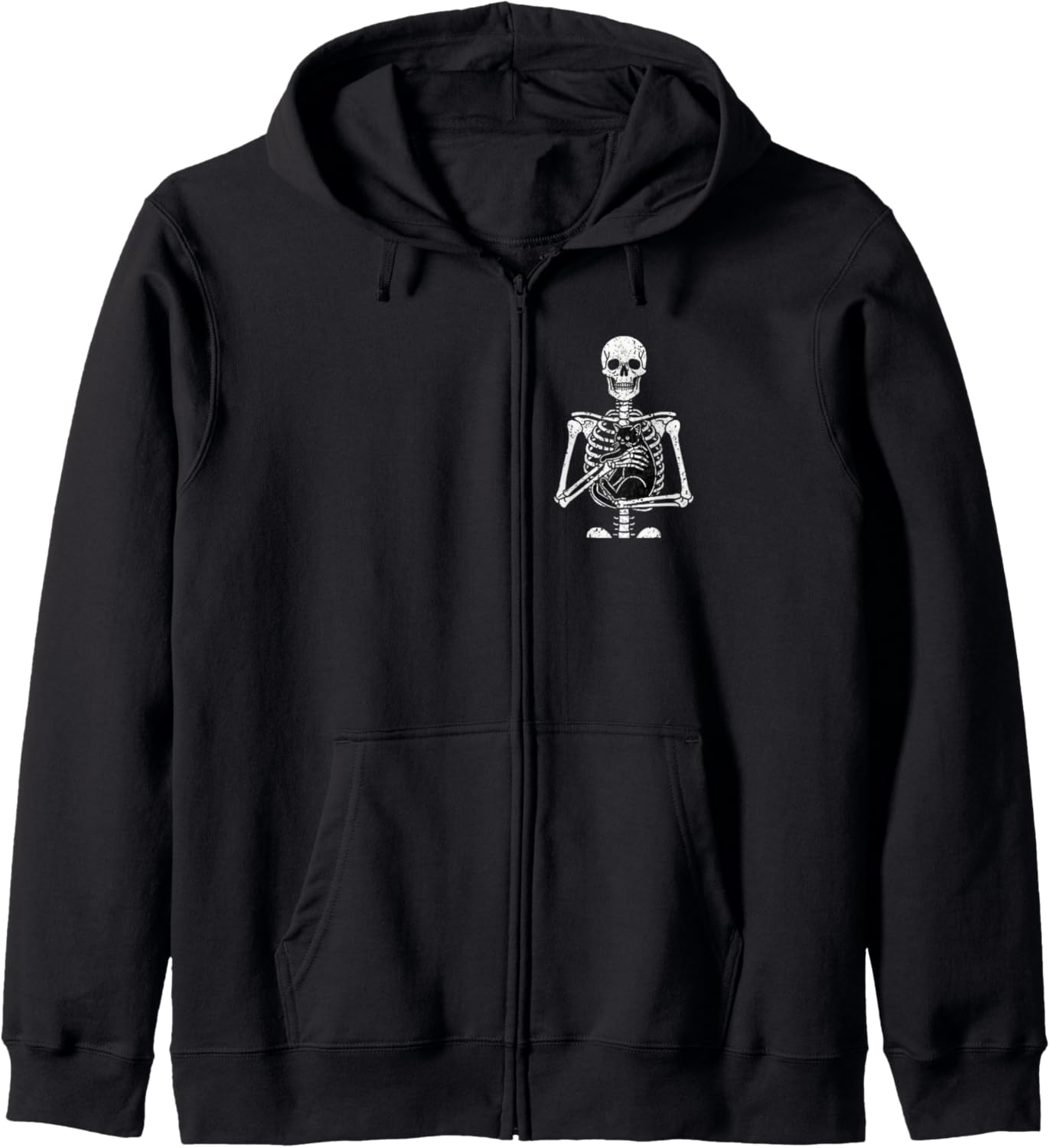 Funny Skeleton Holding A Black Cat Lazy - Black Cat Lovers Zip Hoodie