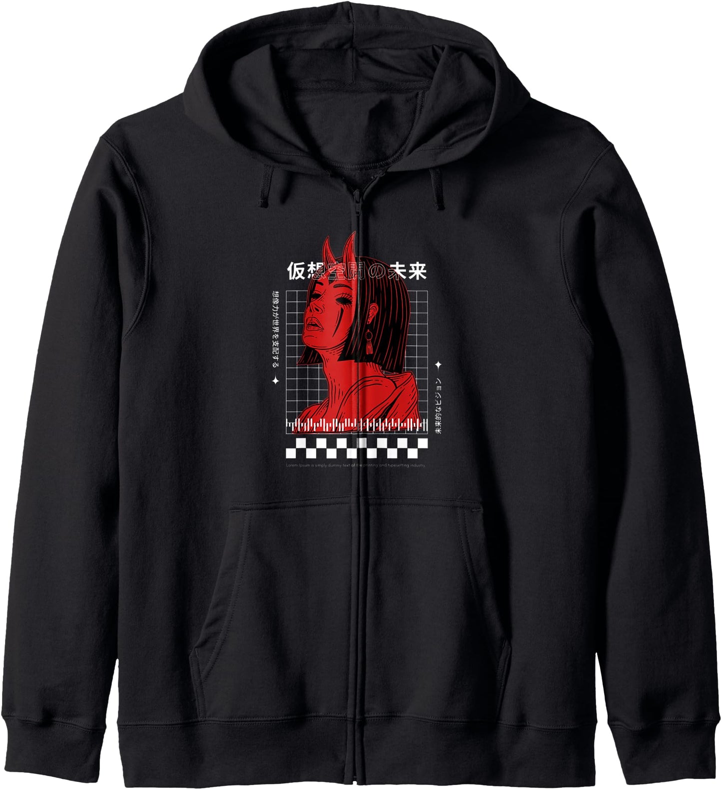Future of Virtual Space | Cool Japanese Streetwear Aesthetic Zip Hoodie
