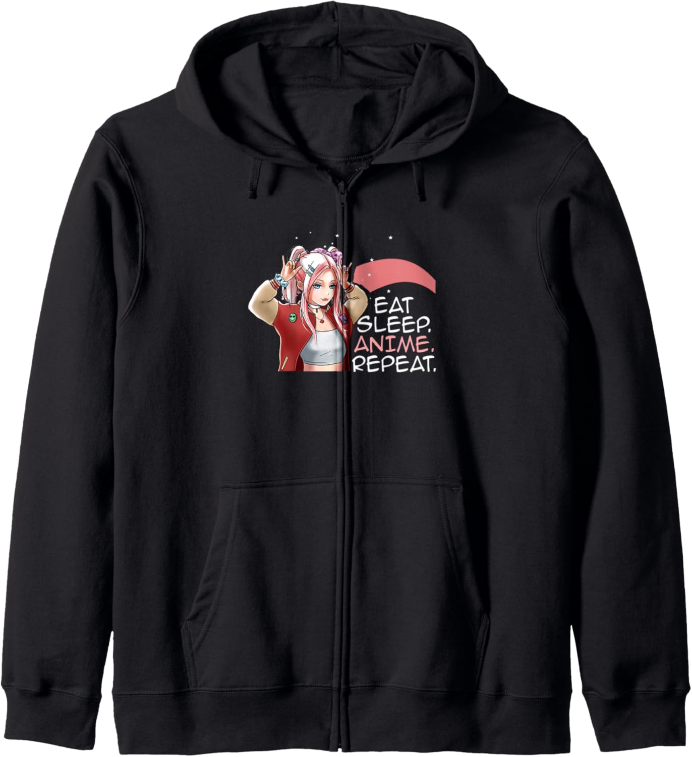 Eat Sleep Anime Repeat | Japanese Art | Girl Anime Zip Hoodie