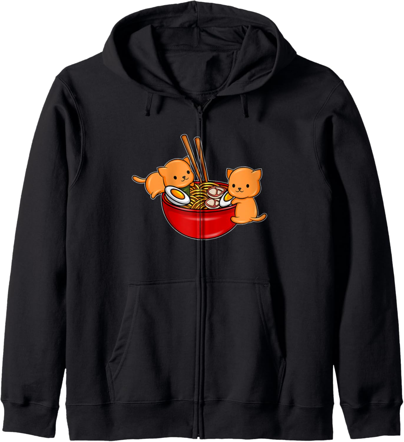 Noodles Eating Cat in Kawaii Japan Style for Anime Girls Hoodie