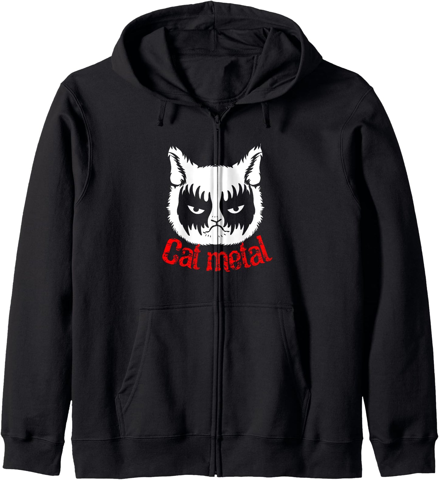 Heavy Metal Satanic Cat Metal Death Metal Cat Zip Hoodie