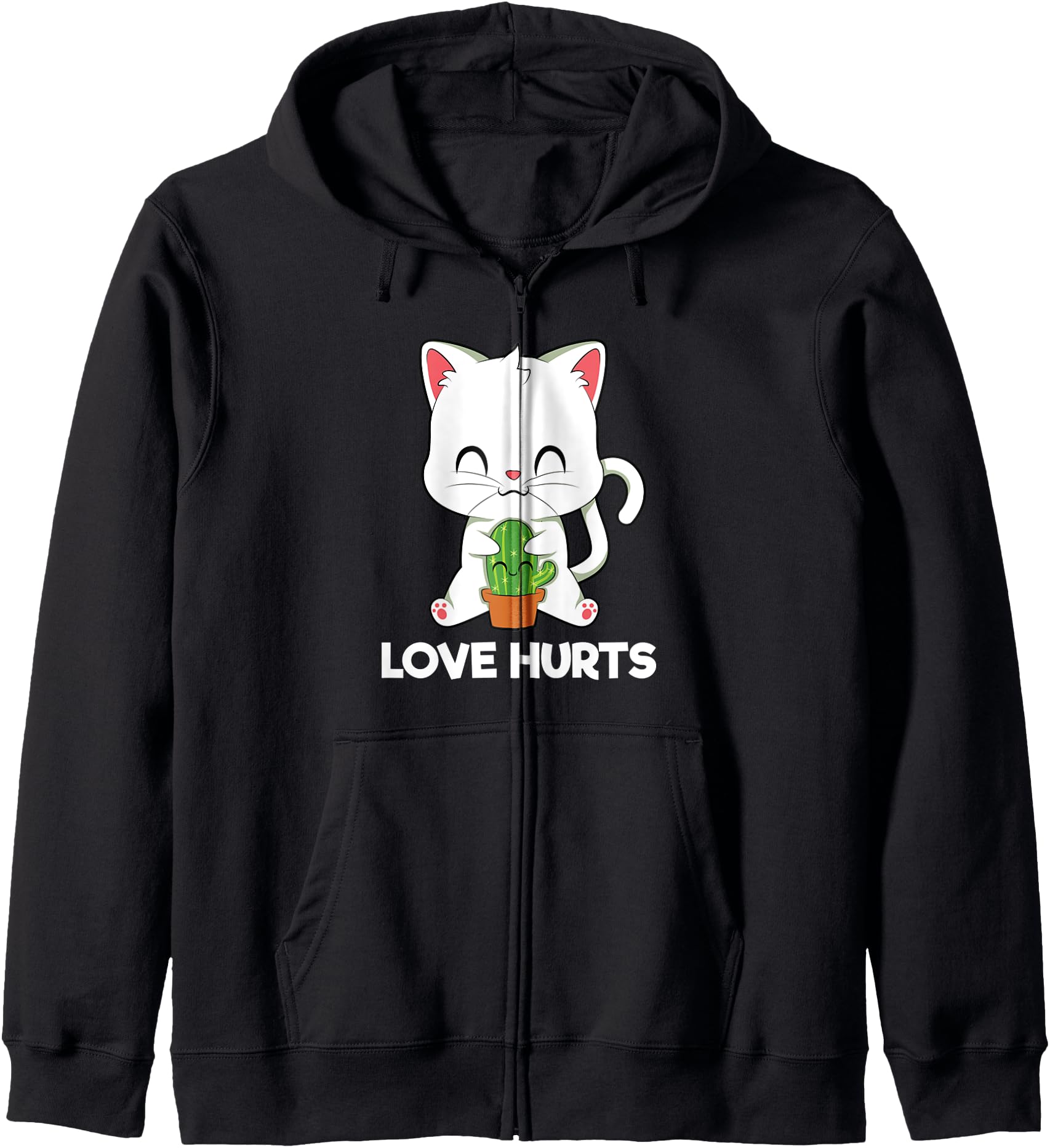 Cute Cat Cactus Love Hurts Kawaii Anime Japanese Zip Hoodie