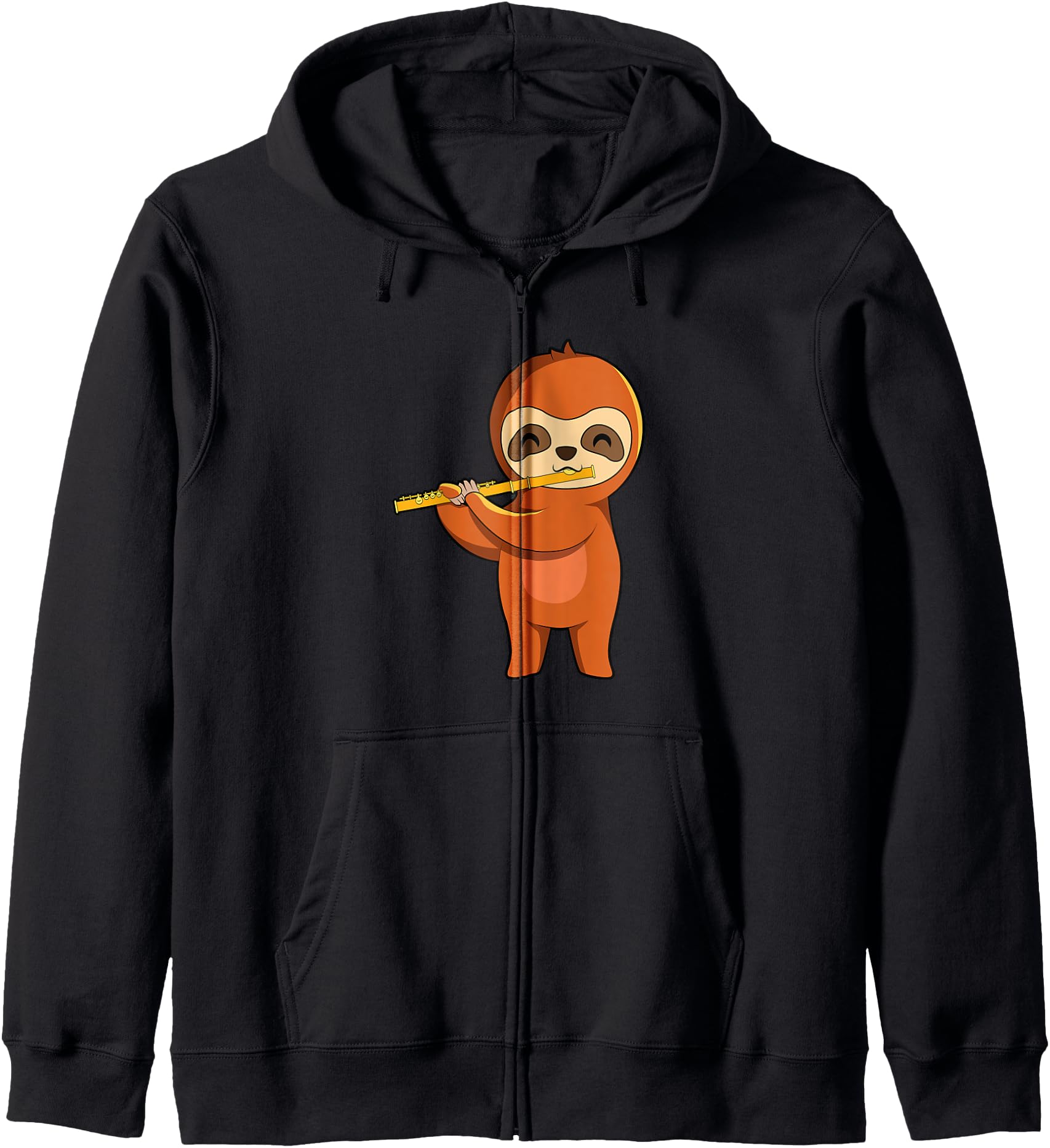 Cute Sloth Playing Flute Kawaii Anime Japanese Zip Hoodie