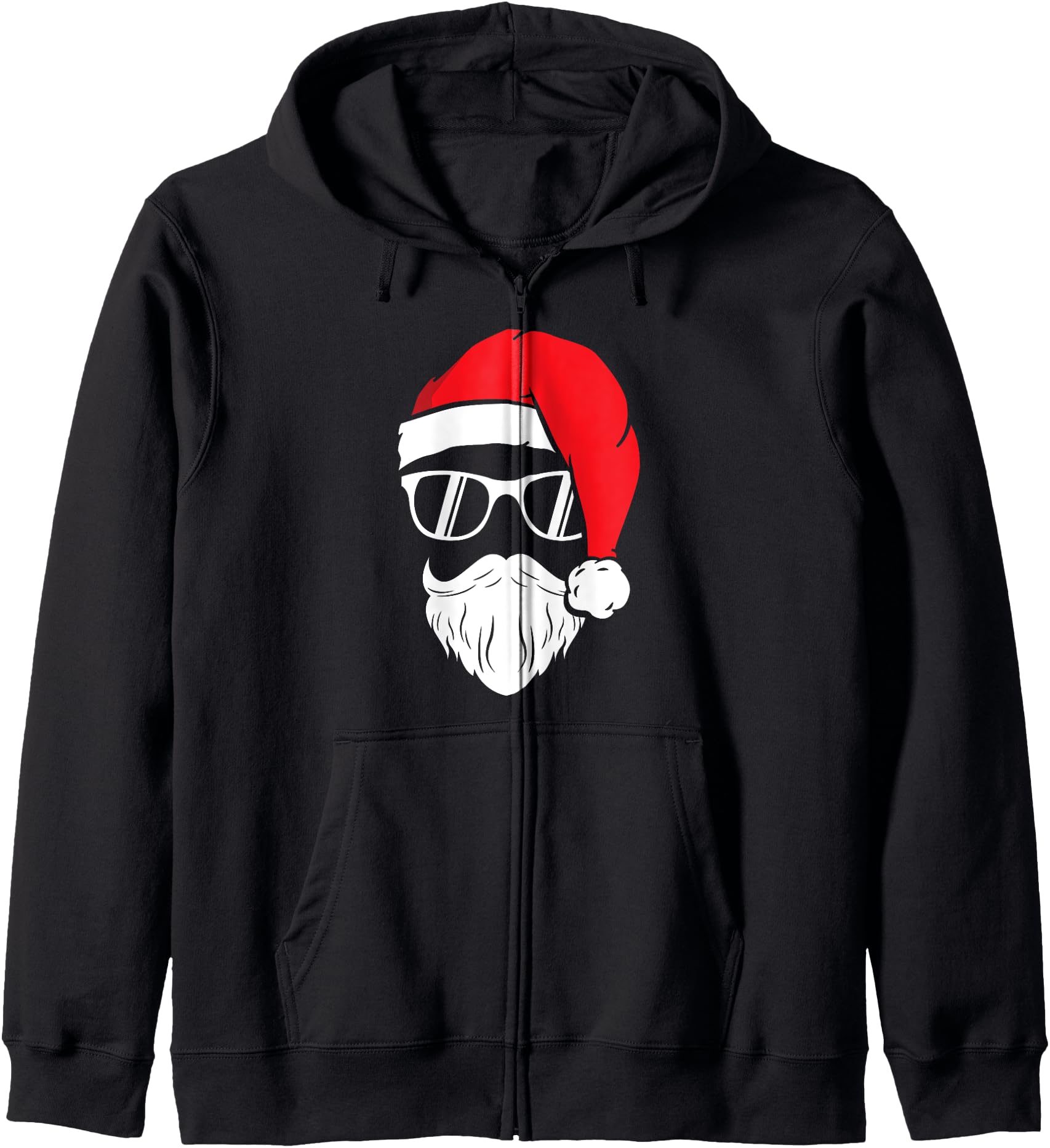 Funny Santa Claus Face Sunglasses with Hat Beard Christmas Zip Hoodie