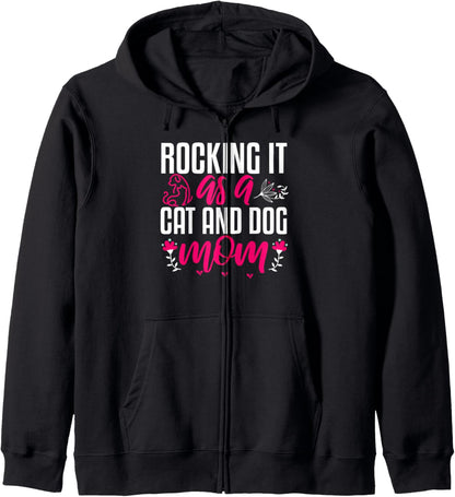 Cat And Dog Mom Fur Mama Mother's Day Zip Hoodie