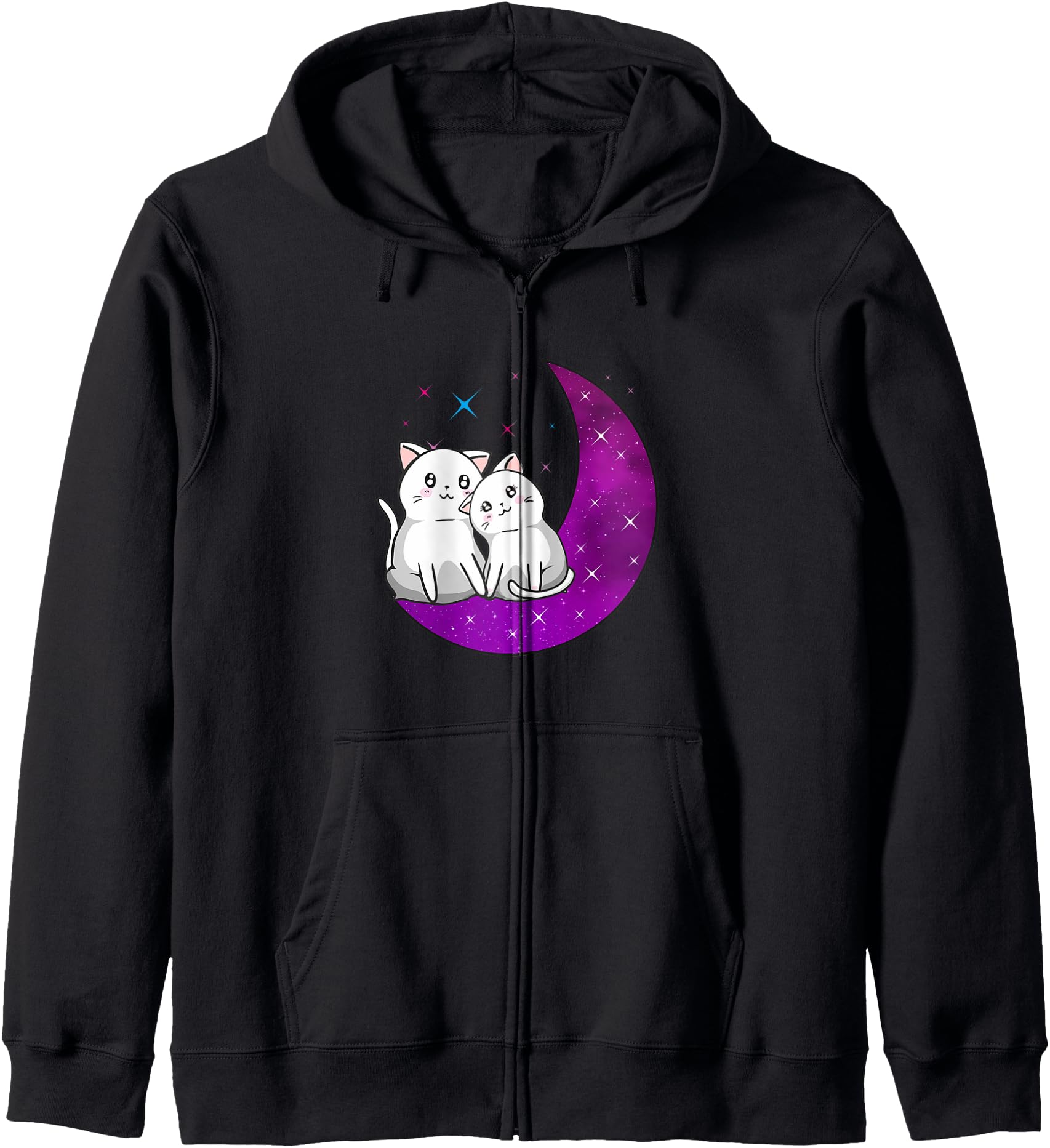 Purple Moon Cats Romantic Fantasy Kawaii Aesthetic Anime Cat Hoodie