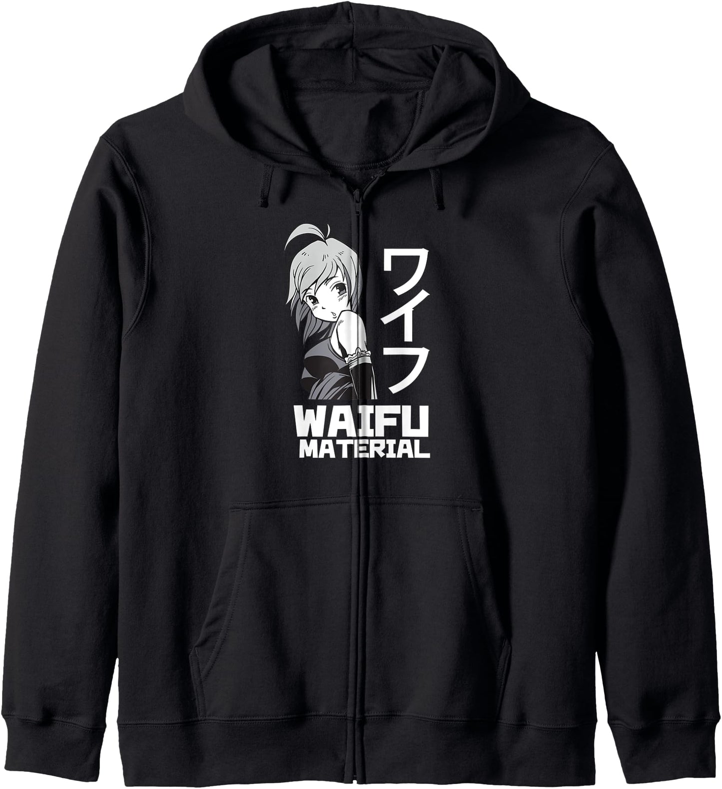 WAIFU Hot Anime Girl Illustration Image Japanese Woman Zip Hoodie