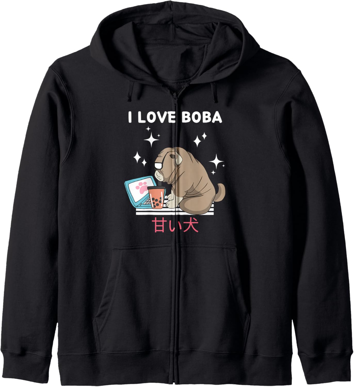 I Love Boba Cute Kawaii Dog Drinks Bubble Tea Japanese Anime Hoodie