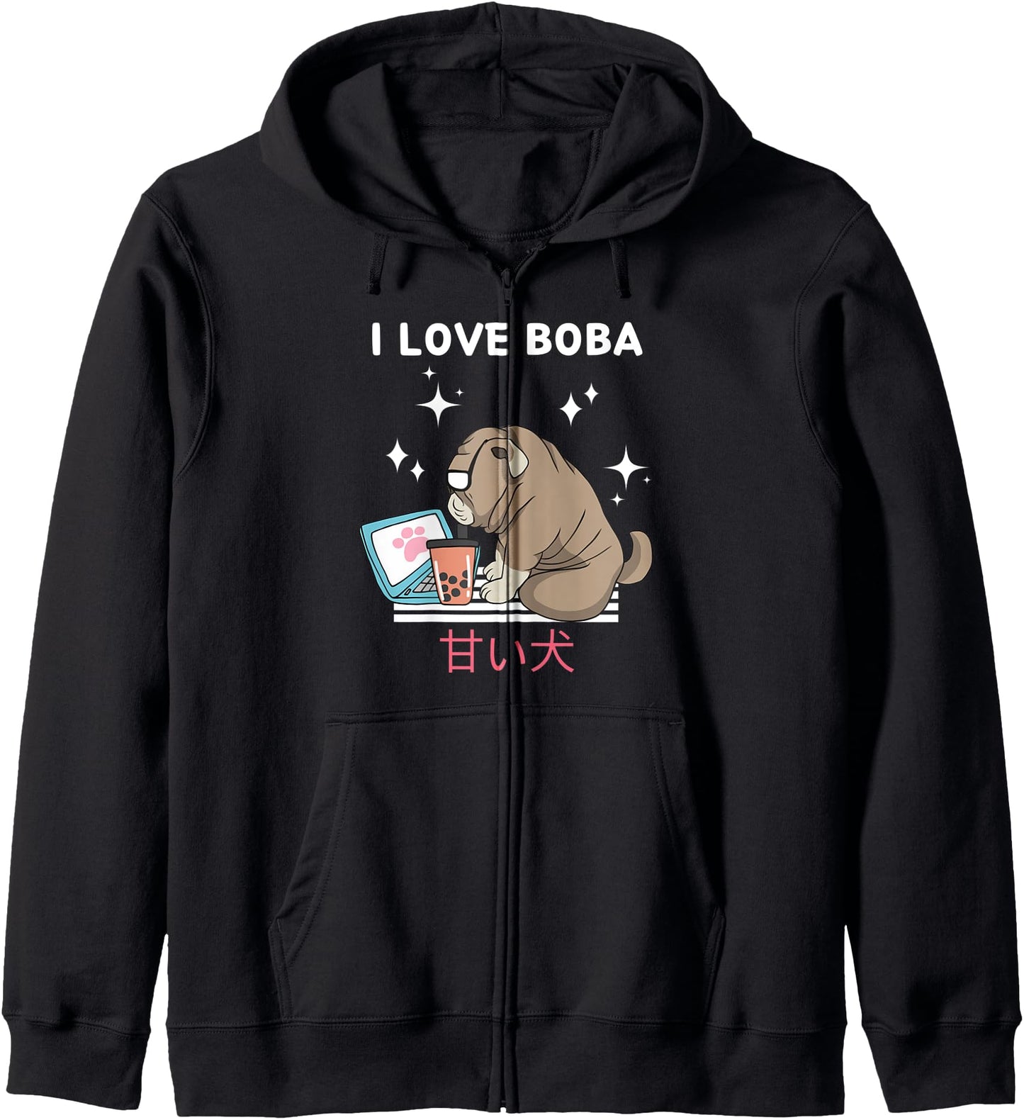 I Love Boba Cute Kawaii Dog Drinks Bubble Tea Japanese Anime Hoodie