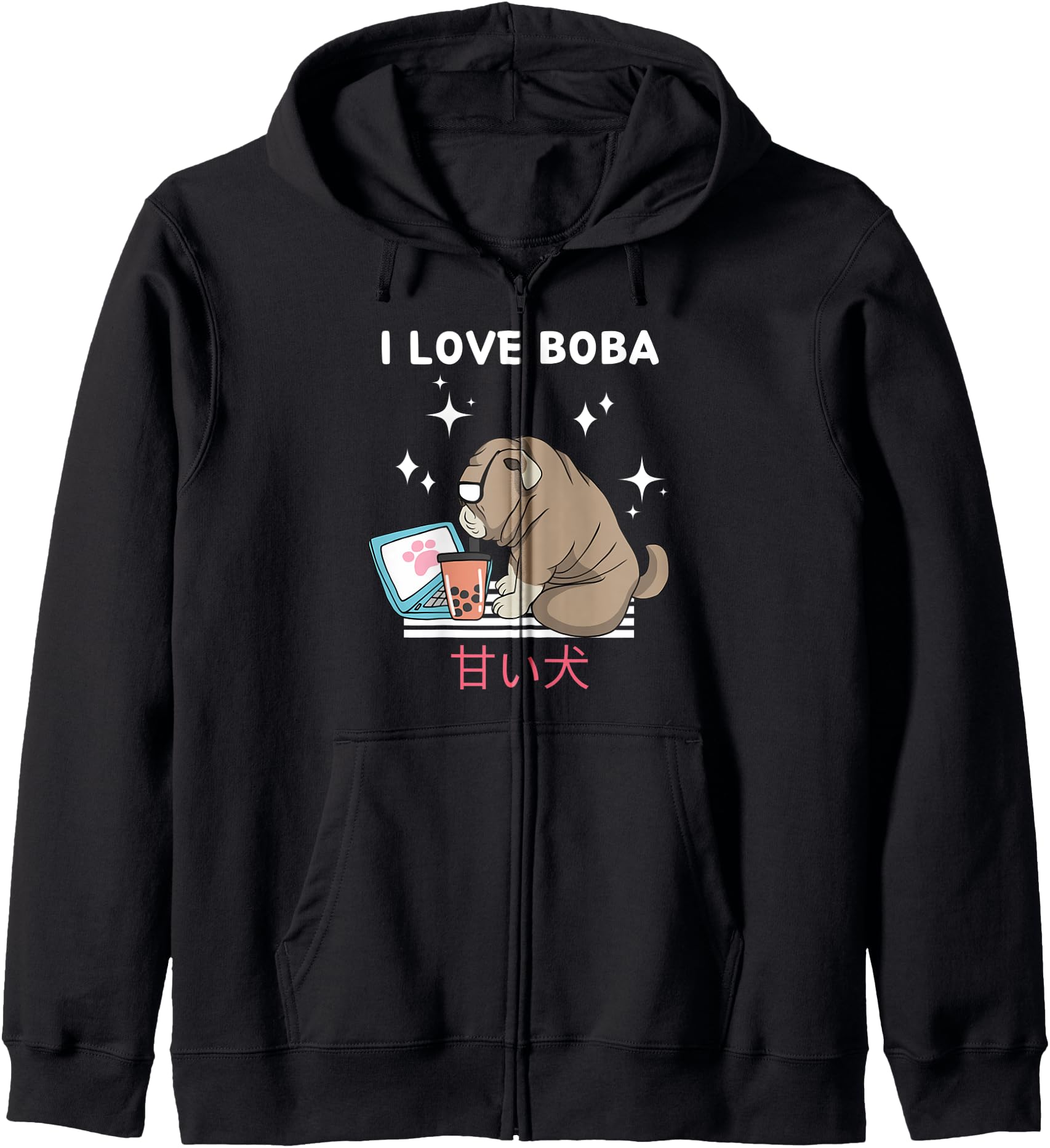 I Love Boba Cute Kawaii Dog Drinks Bubble Tea Japanese Anime Hoodie