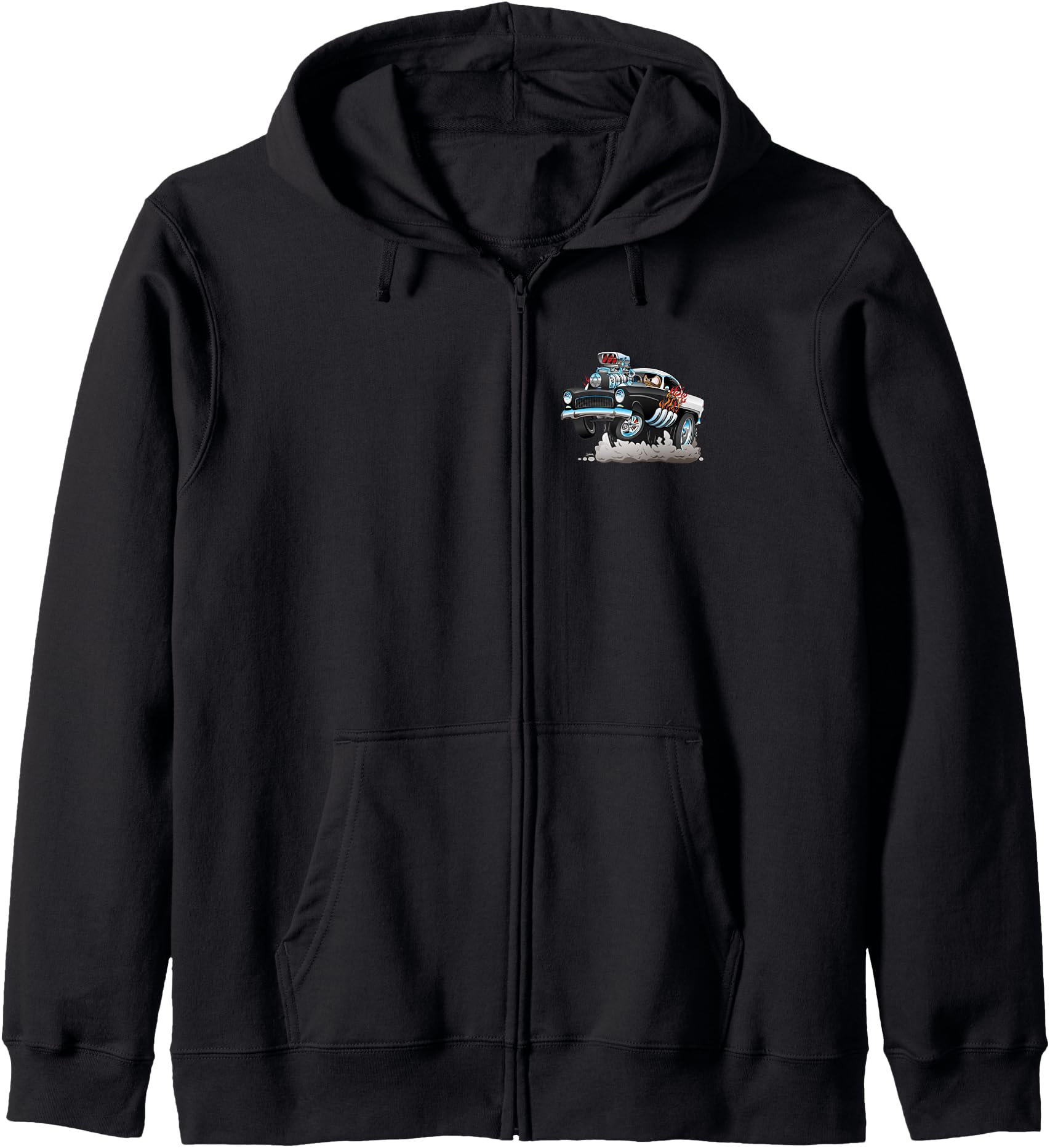 Hotrod USA Funny Classic Muscle Car Cartoon Illustration Zip Hoodie