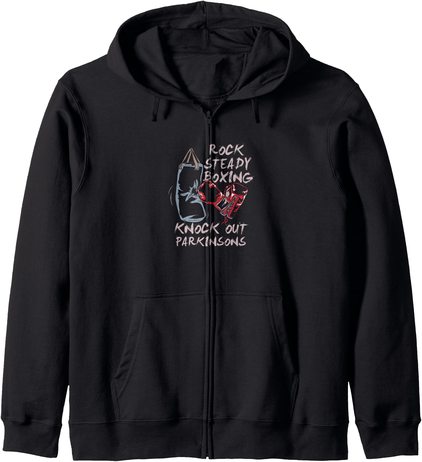 Vintage Boxing Gloves Rock Steady Boxing Knockout Parkinsons Zip Hoodie