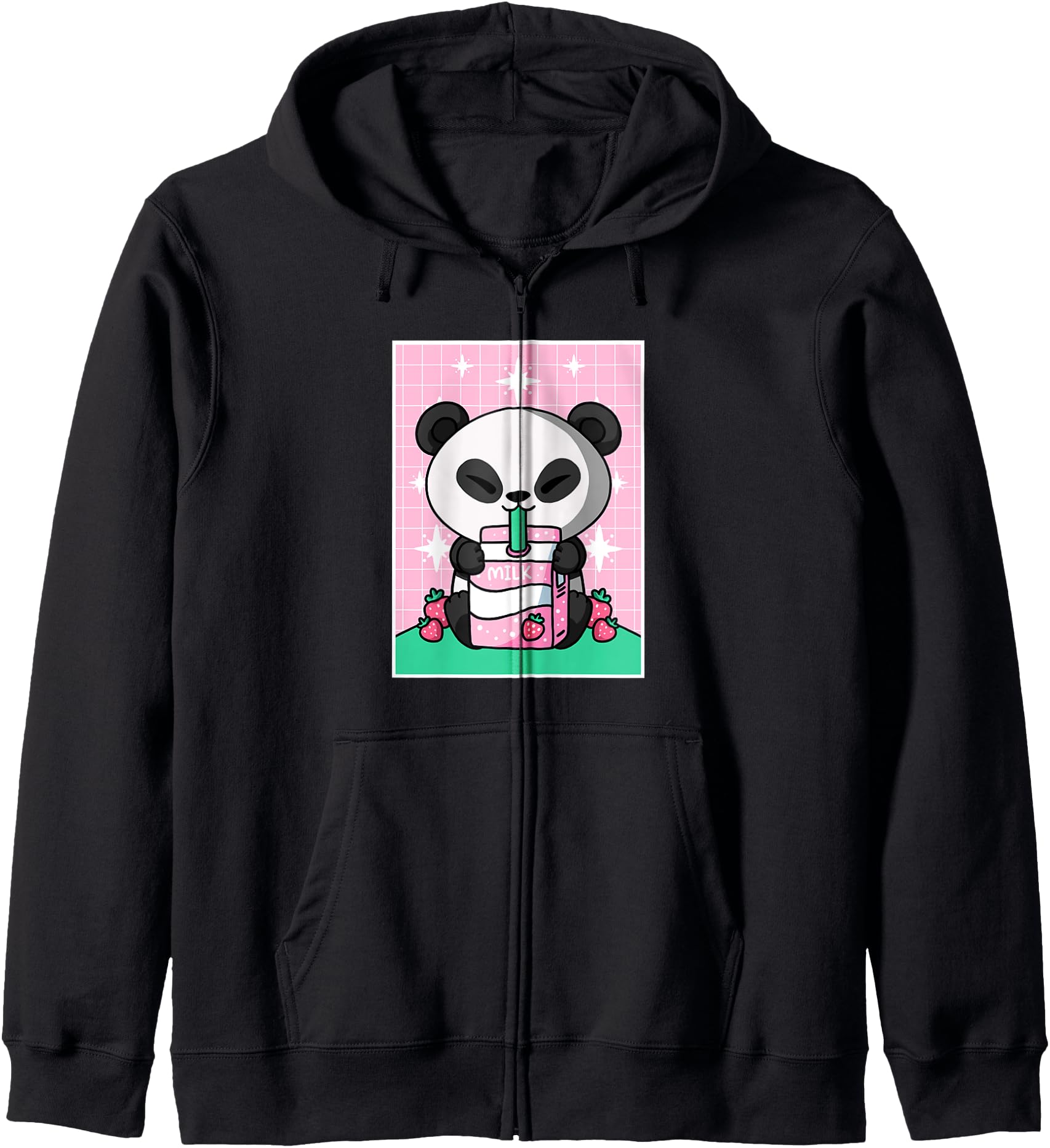 Panda Bear Strawberry Milk Carton Japanese Kawaii Anime Hoodie