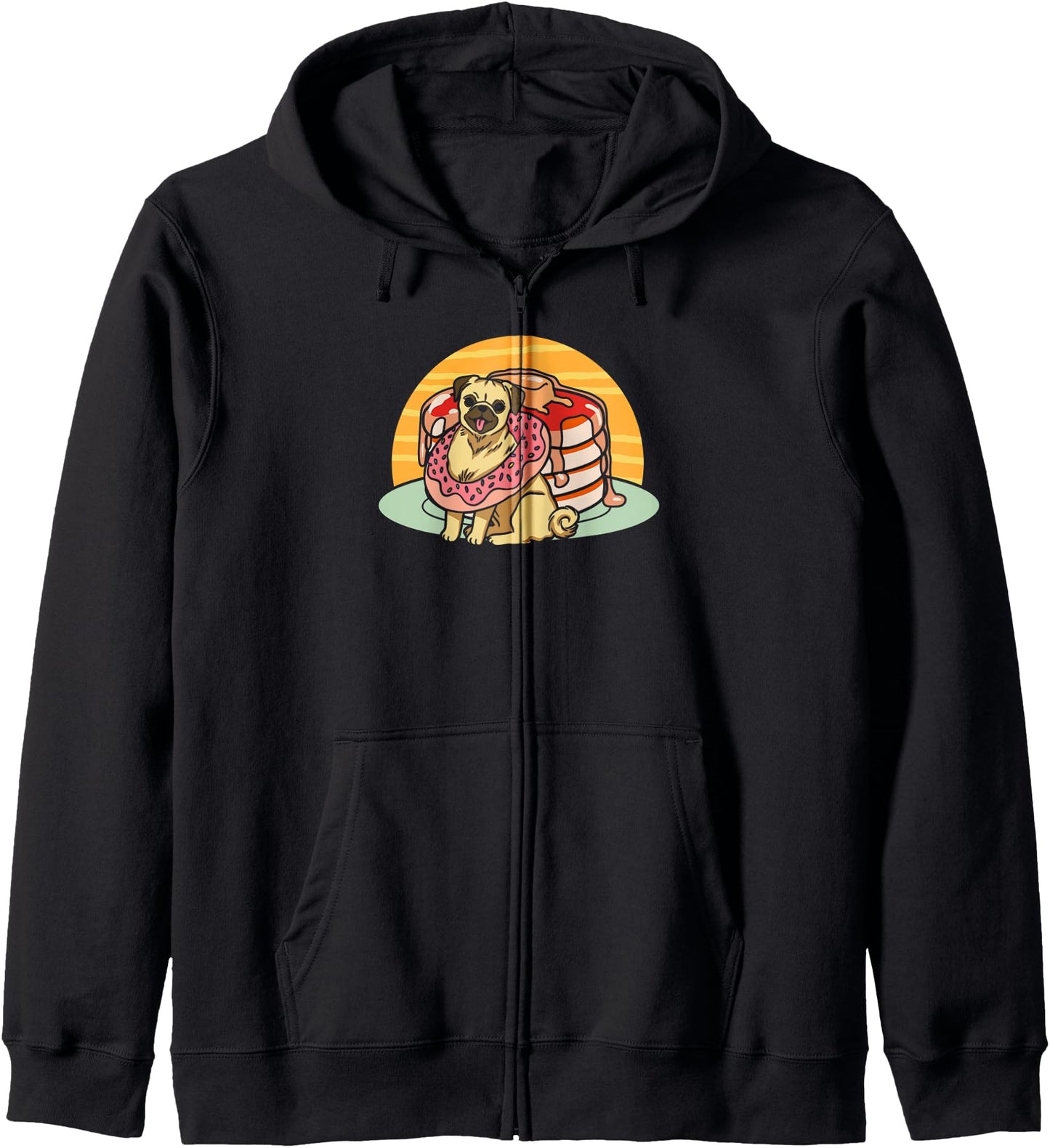 Kawaii Pug Donut Cake Japanese Art Zip Hoodie