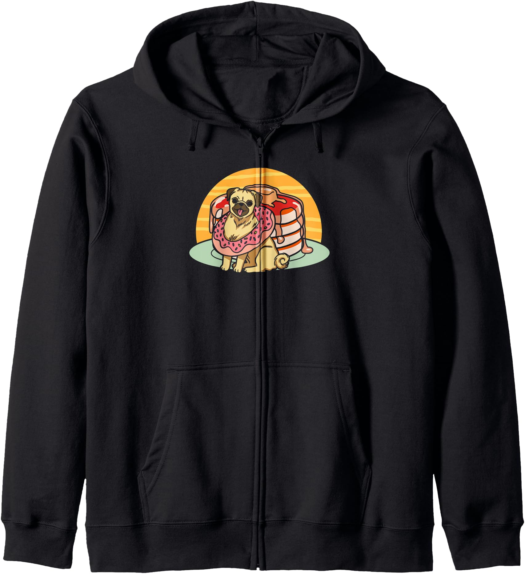Kawaii Pug Donut Cake Japanese Art Zip Hoodie