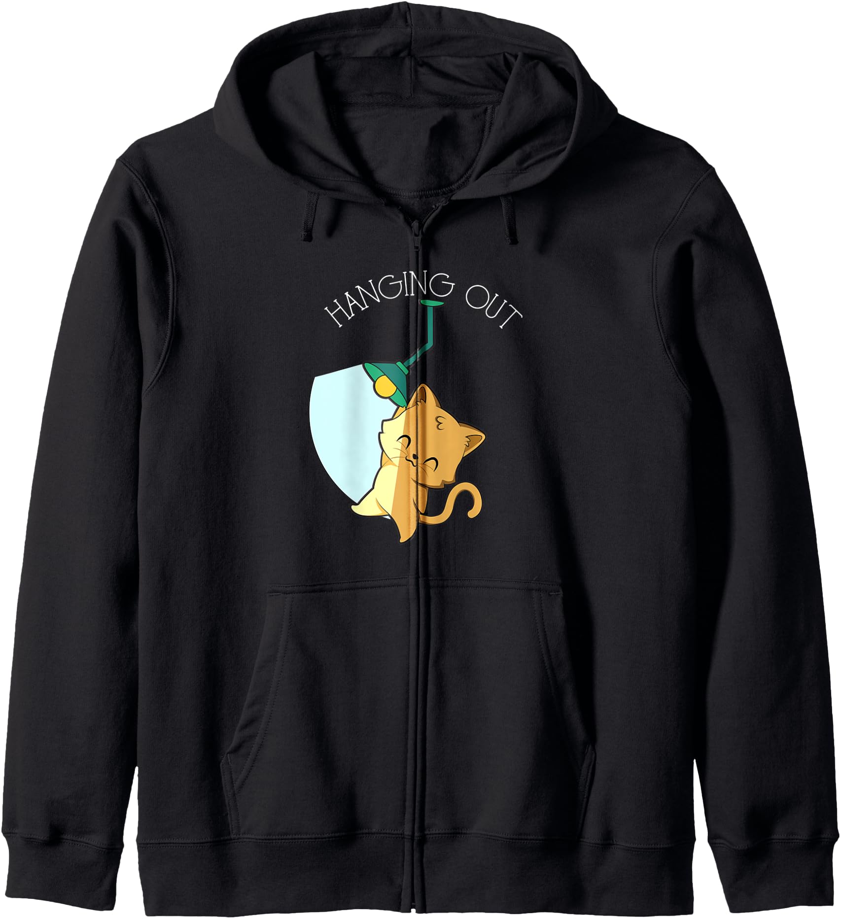 Cat Hanging Out On Lamp Kawaii Anime Japanese Zip Hoodie