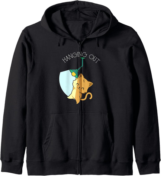 Cat Hanging Out On Lamp Kawaii Anime Japanese Zip Hoodie