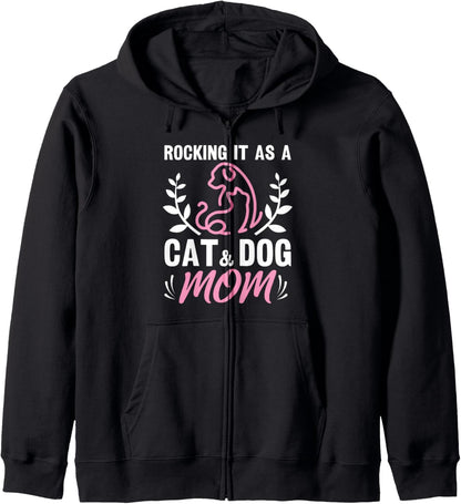 Cat And Dog Mom Fur Mama Mother's Day Zip Hoodie