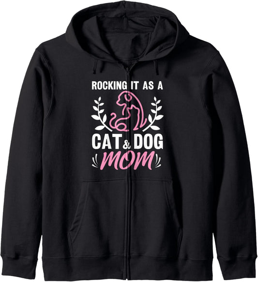 Cat And Dog Mom Fur Mama Mother's Day Zip Hoodie