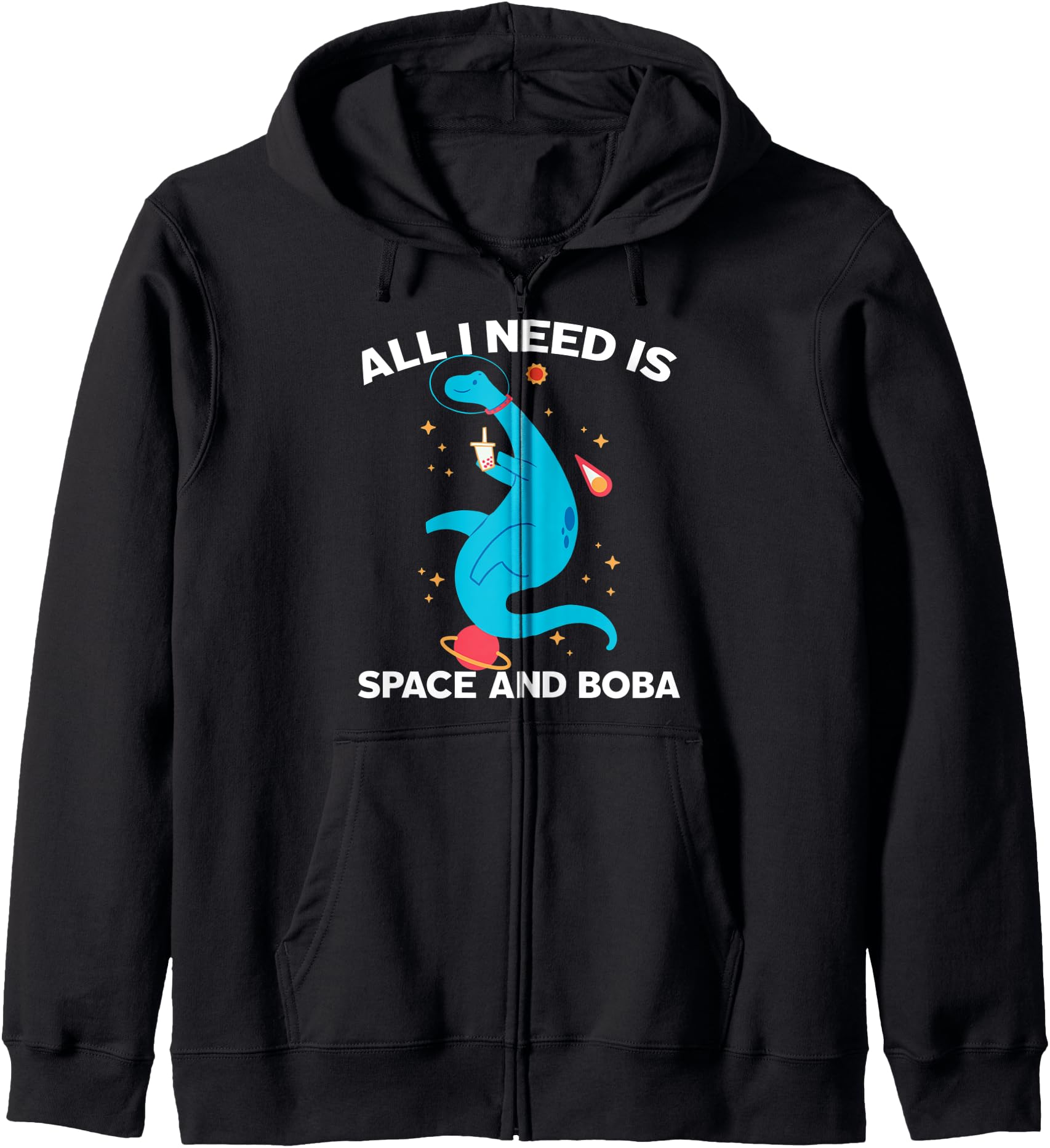 Boba Dinosaurs drinking bubble tea in space Kawaii Japanese Zip Hoodie