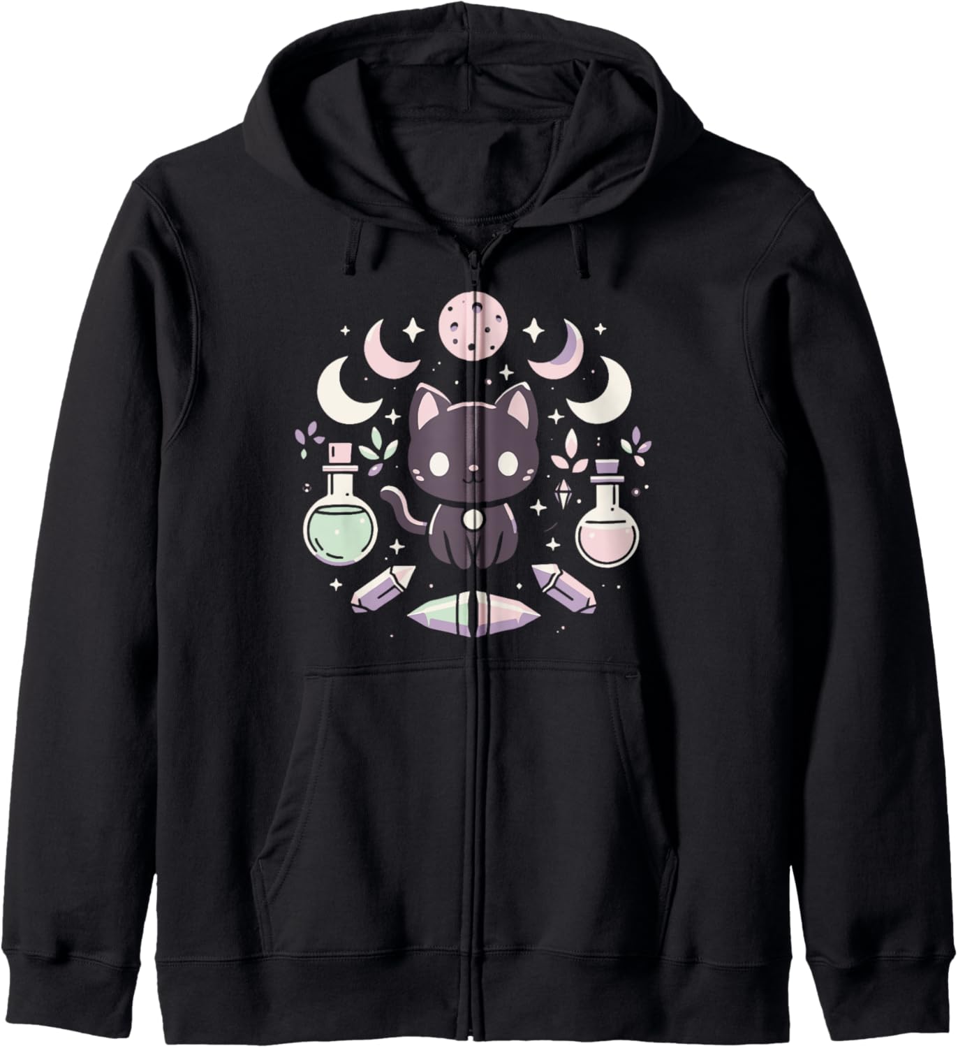 Cat Moon Phases Pastel Goth Anime Kawaii Neko Gothic Zip Hoodie