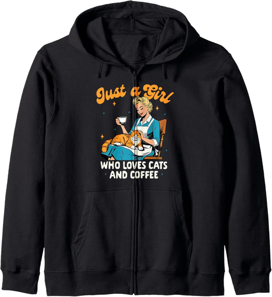 Cat Mom Cat Mama Coffee Lover Girl Who Loves Cats &amp; Coffee Zip Hoodie