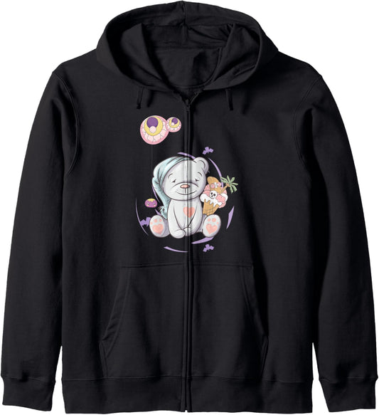 Alt Aesthetic Pastel Goth Sleepy Bear Vaporwave Anime Zip Hoodie