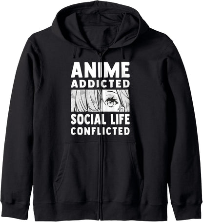 Anime Addicted - Social Life Conflicted - Otaku Anime Lover Zip Hoodie