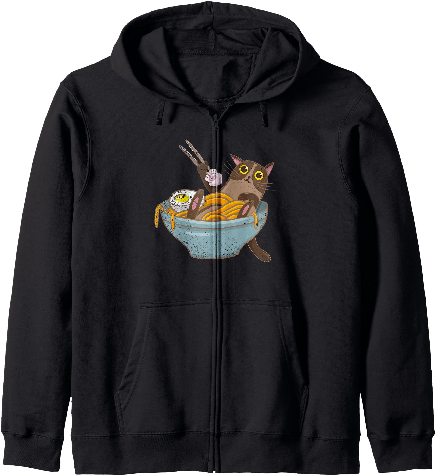 Funny Cat Eating Ramen Noodles Anime Hoodie