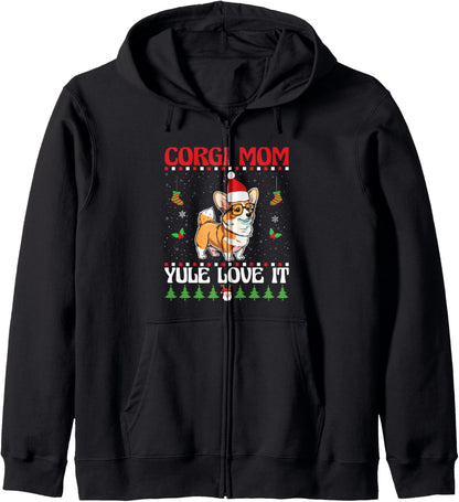 Christmas Corgi Mom Dog Breed Owner Rescuer Fur Mama Zip Hoodie