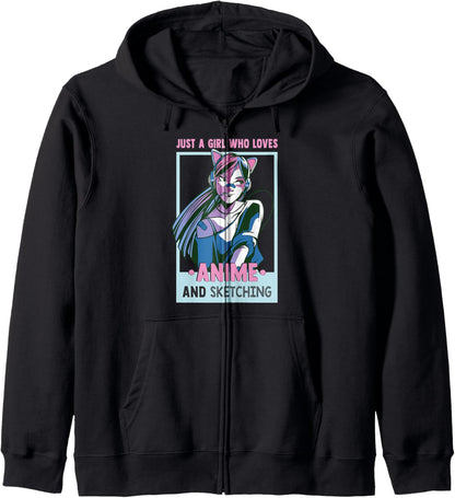 Just A Girl Who Loves Anime And Sketching - Otaku Anime Girl Zip Hoodie