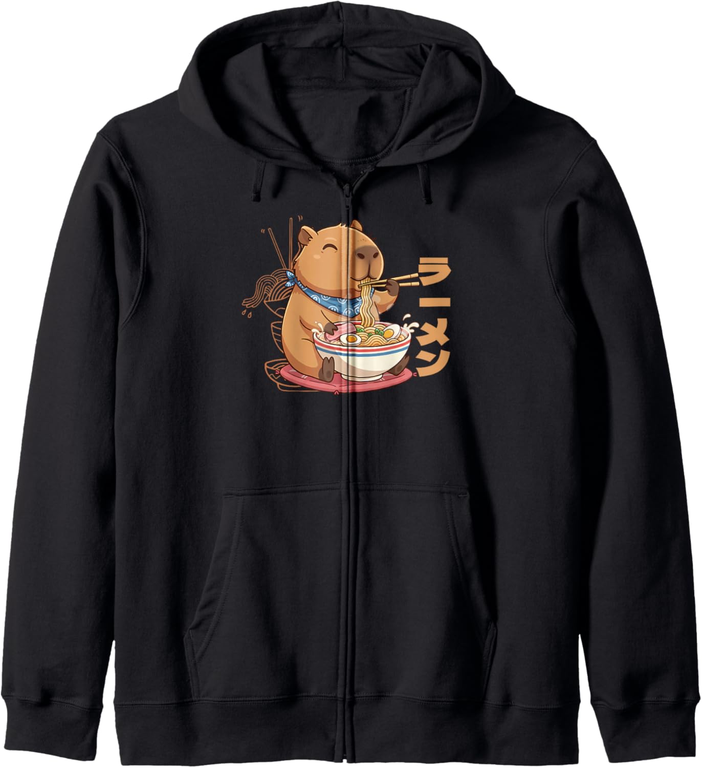 Cute Kawaii Capybara Eating Ramen Kids Boys Girls Men Women Zip Hoodie